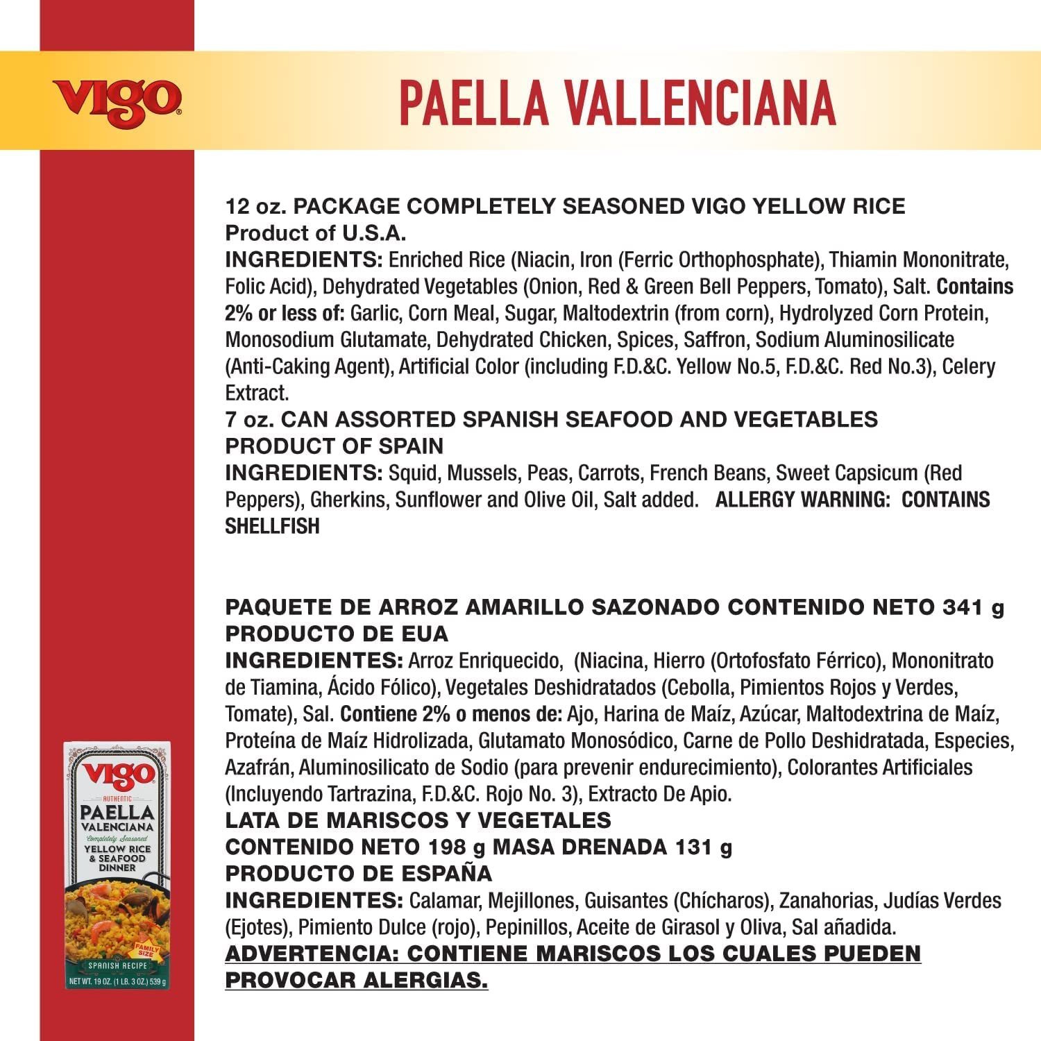 Vigo Paella Valenciana Rice Mix Pack of 6 Traditional Spanish Seafood Meal