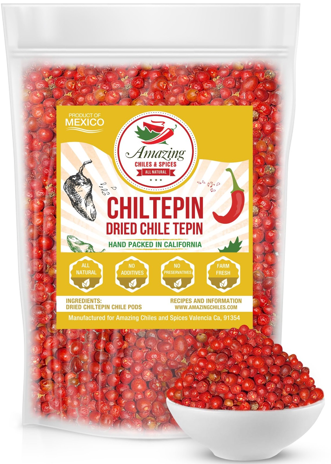 Dried Chiltepin Peppers Very Hot Smoky Flavor 1oz Bag Air Tight Resealable