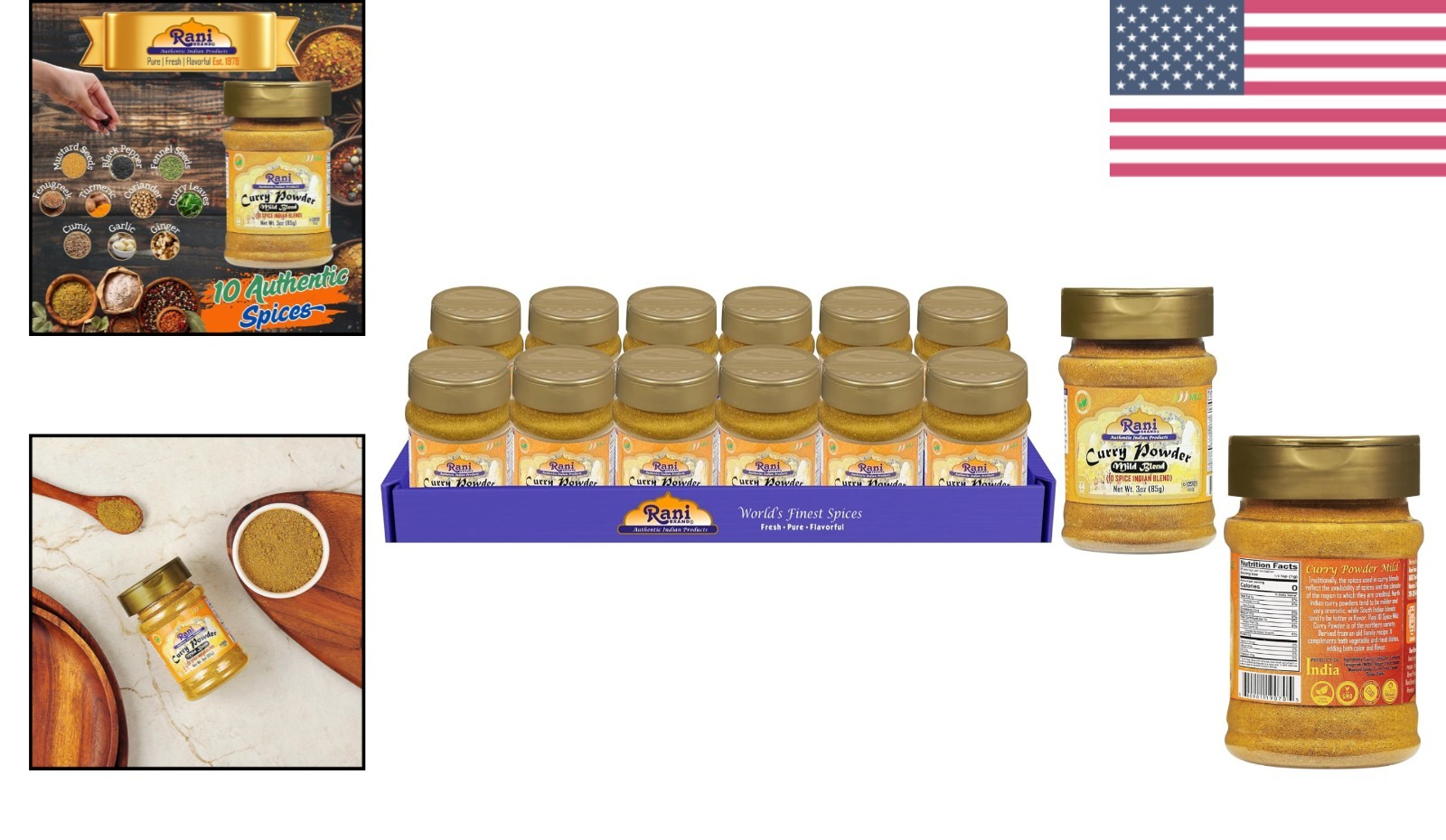 Rani 3oz Mild Curry Powder – Gluten-Friendly, Non-GMO Pack of 12 for Cooking
