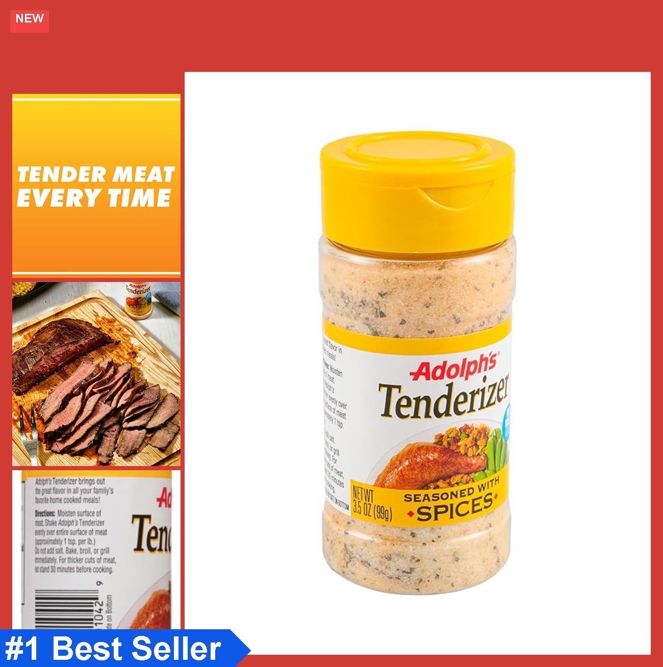 Seasoned Meat Tenderizer 3.5 oz Powder No MSG Garlic Onion Flavor For Beef Pork