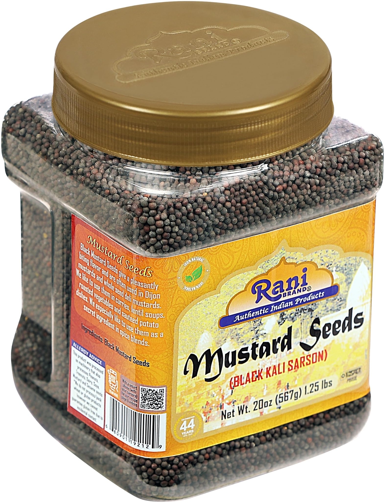 Rani Black Mustard Seeds Whole Spice (Kali Rai) 20oz (1.25lbs) 567g PET Jar