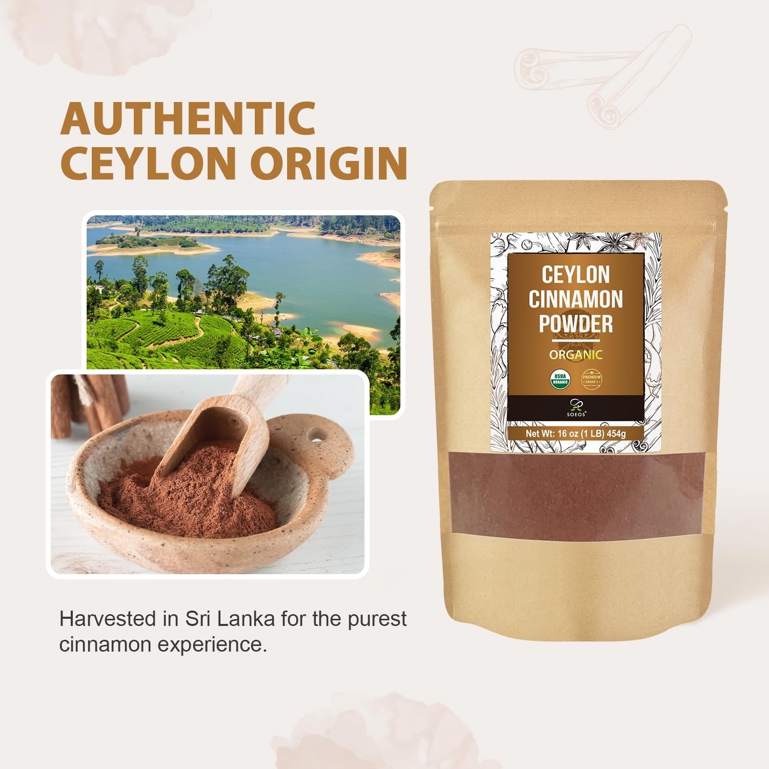 Versatile Ground Ceylon Cinnamon, Organic 16oz – Perfect for Cooking & Beverages