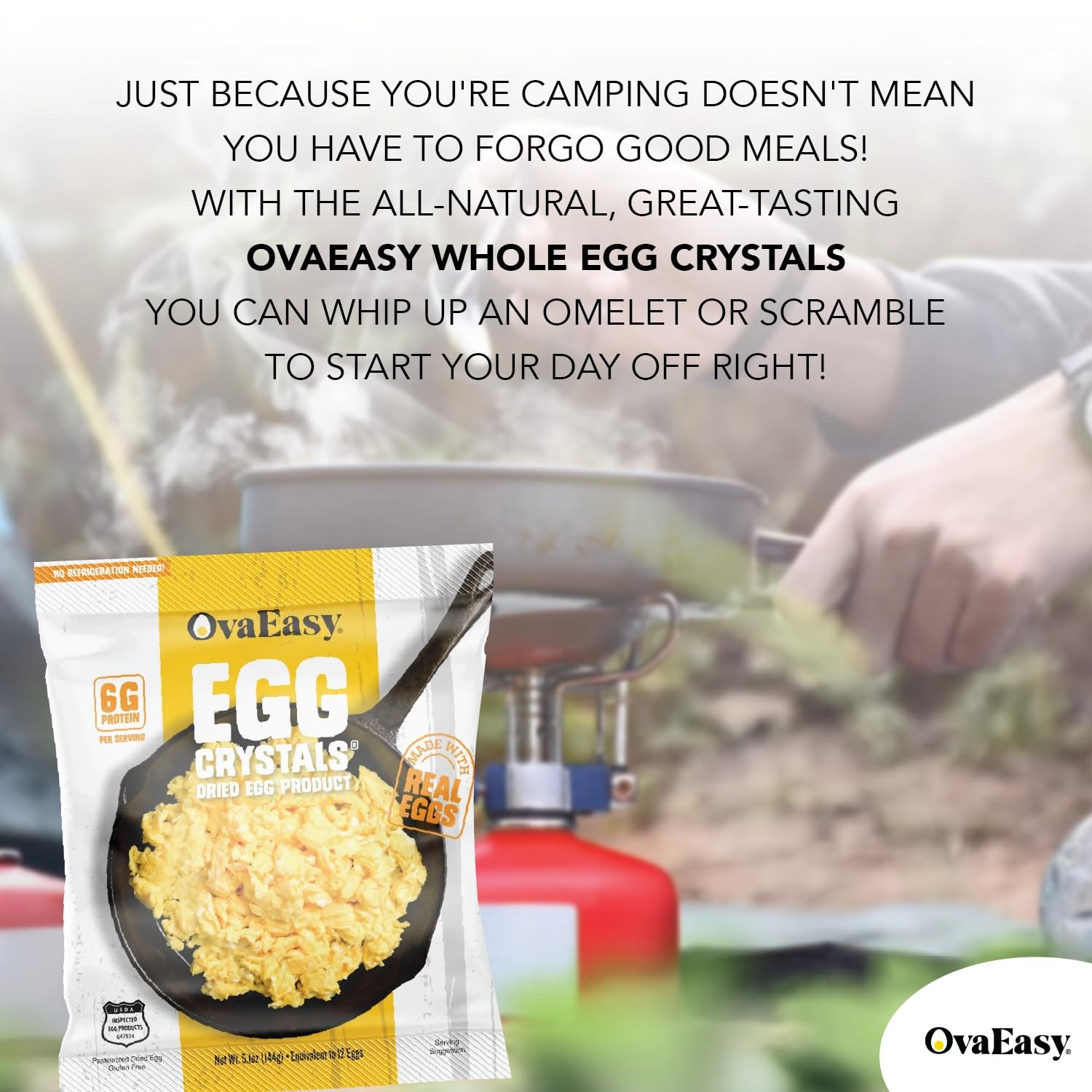 OvaEasy Dehydrated Egg Crystals – 4.5oz. (128g) Bag – Powdered Eggs Made From Al