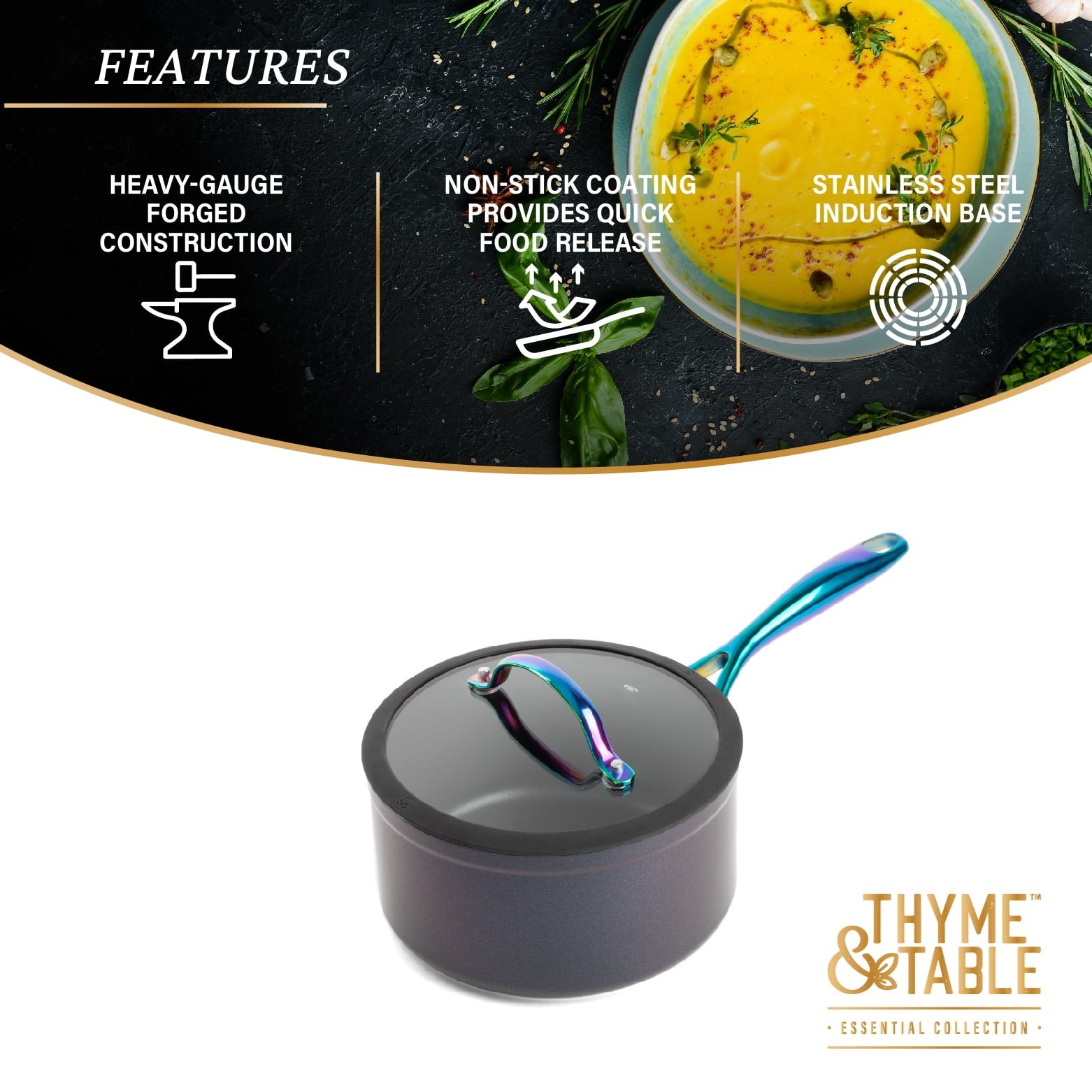 2.5 QT Non-Stick Sauce Pan W/ Glass Lid Rainbow Signature Collection