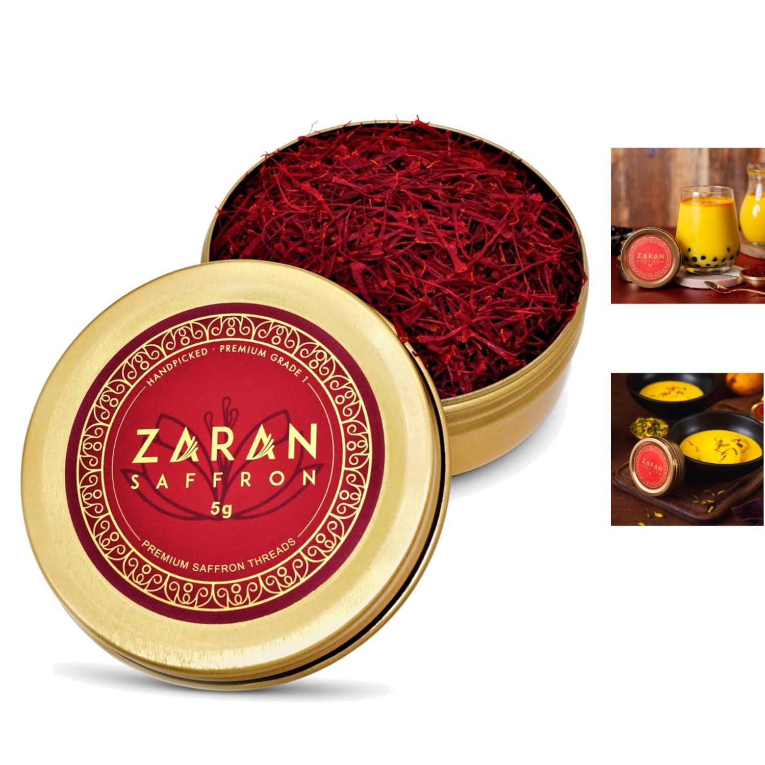 Elegant Golden Tin of 5g Saffron – Natural Spice for Gourmet Cooking