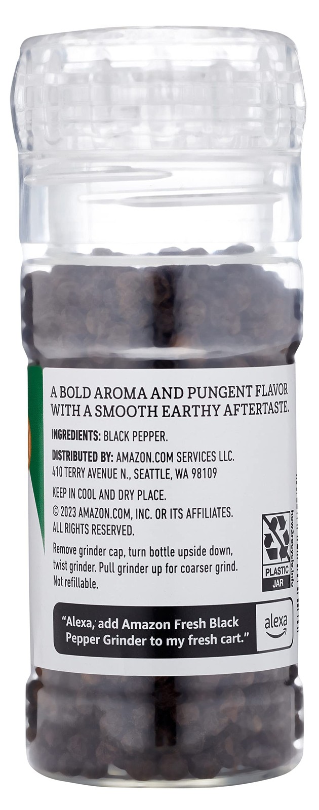 Amazon Fresh, Black Pepper Grinder, 2.2 Oz OZ