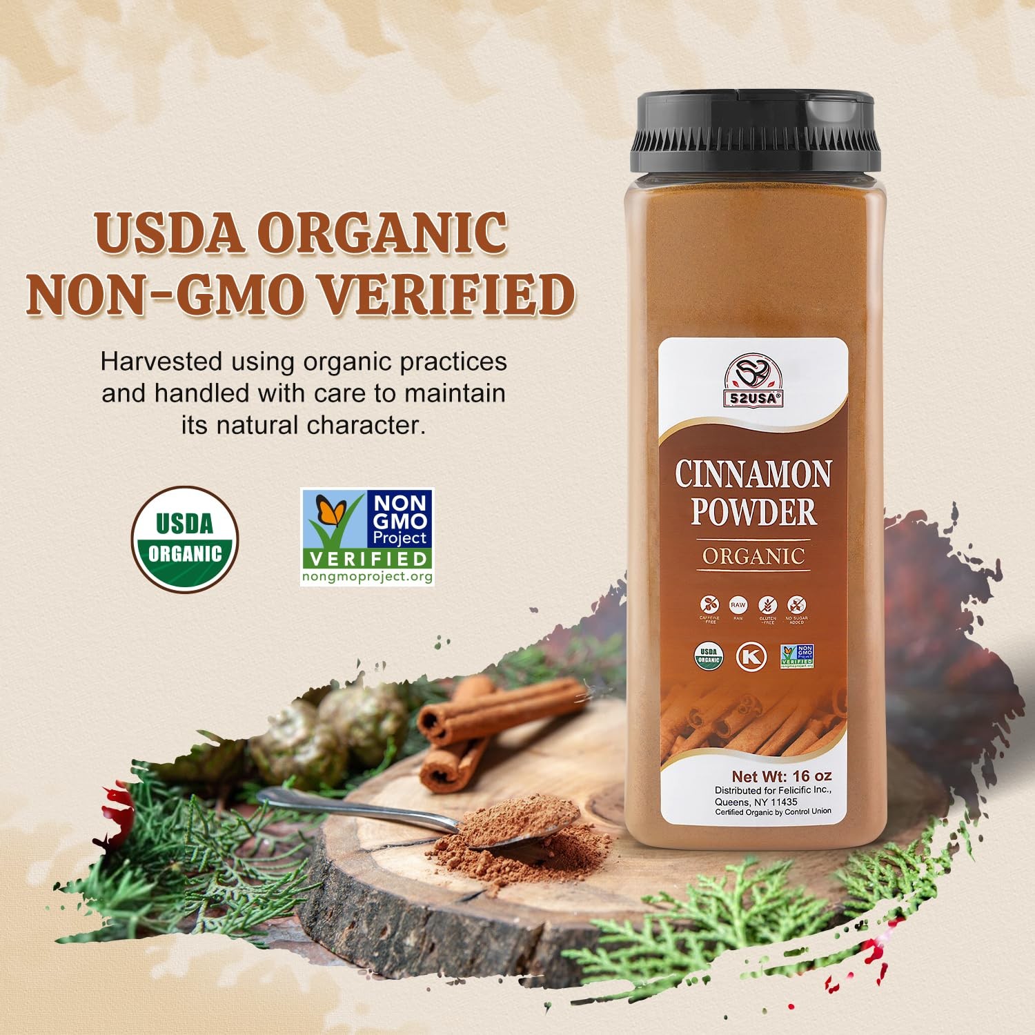 52USA Organic Cinnamon Powder,1 lb (16oz),Pure Ground Cinnamon, 100% 16 oz