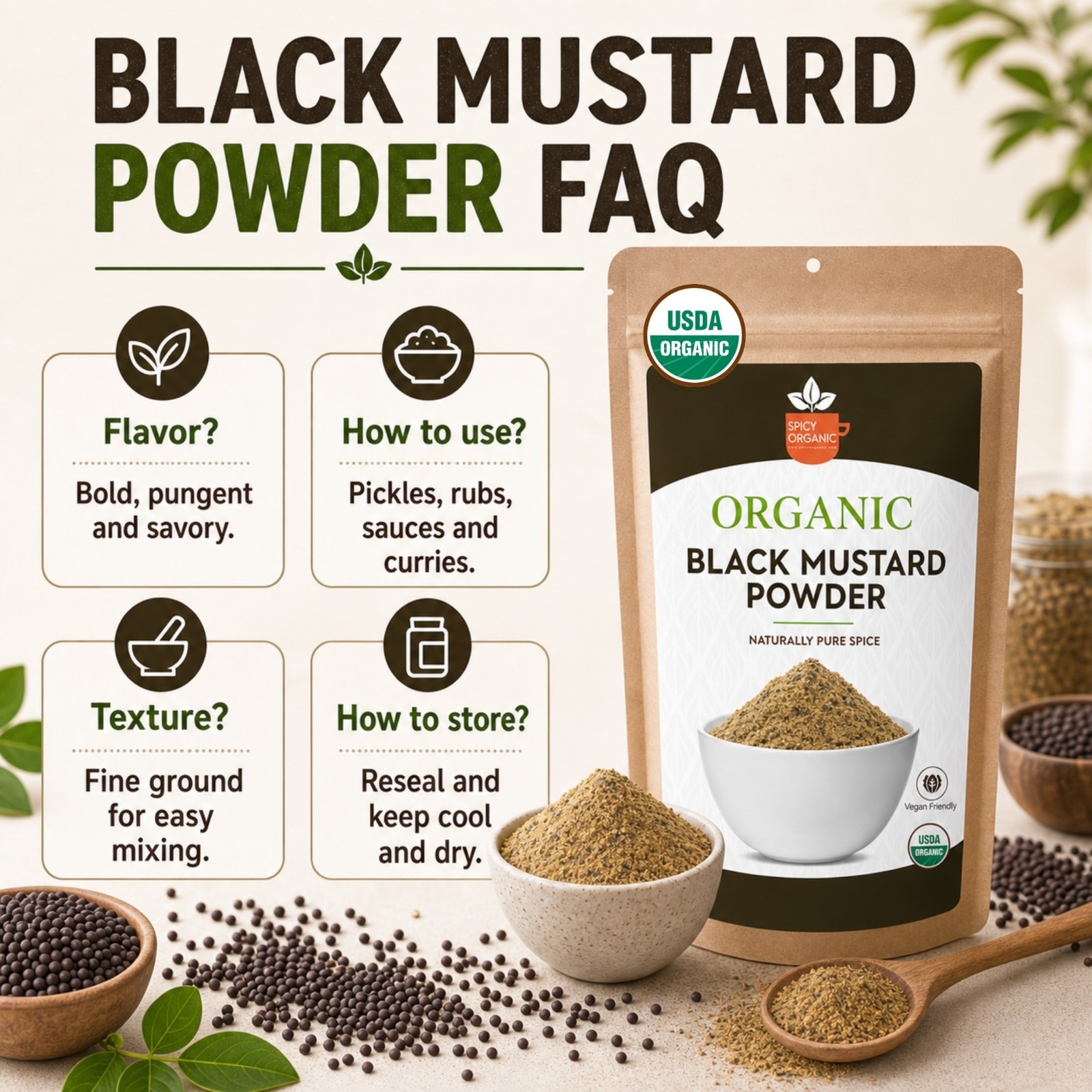 Spicy Organic Black Mustard Powder 16 oz | USDA Organic