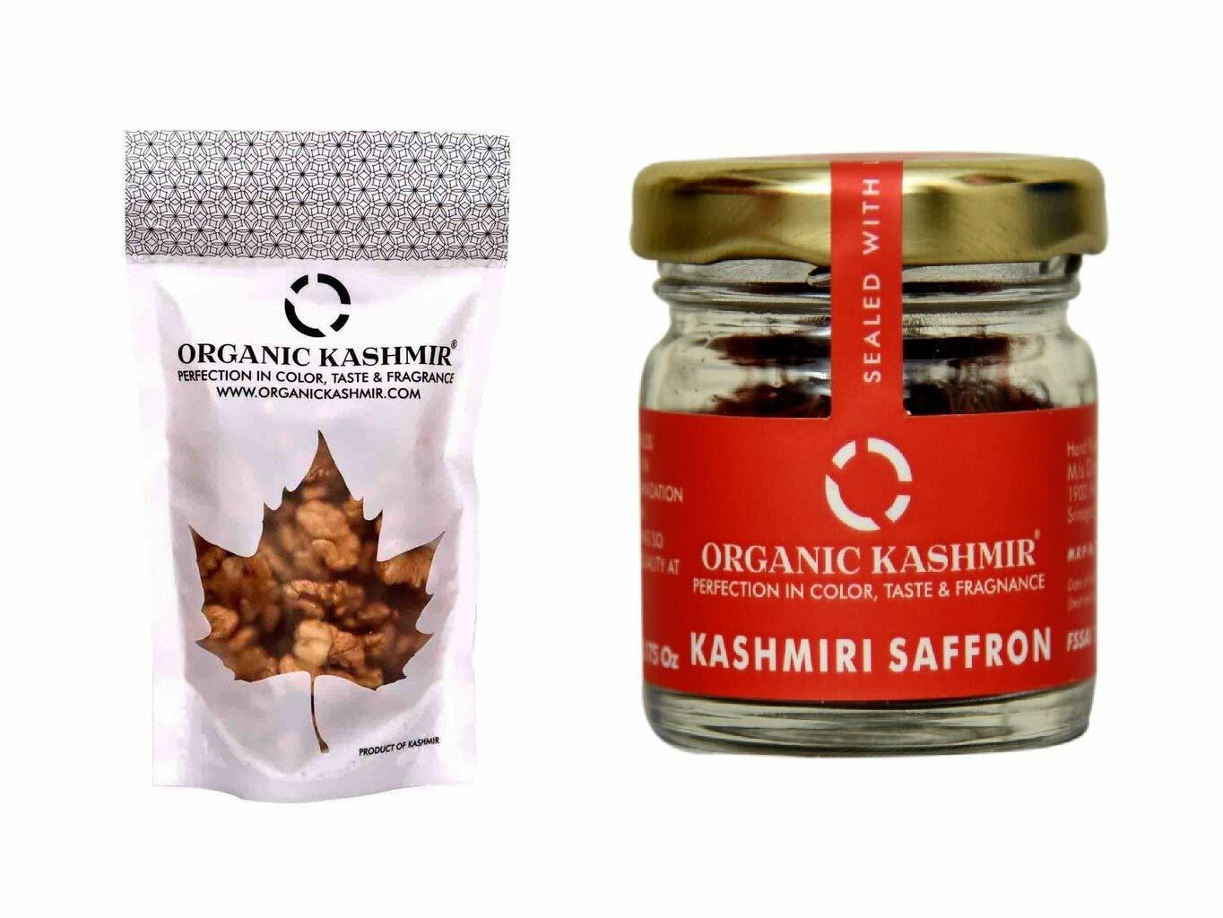 Organic Kashmir Signature Kashmiri Walnuts 200 gm with Mongra Kesar 5 gm saffron