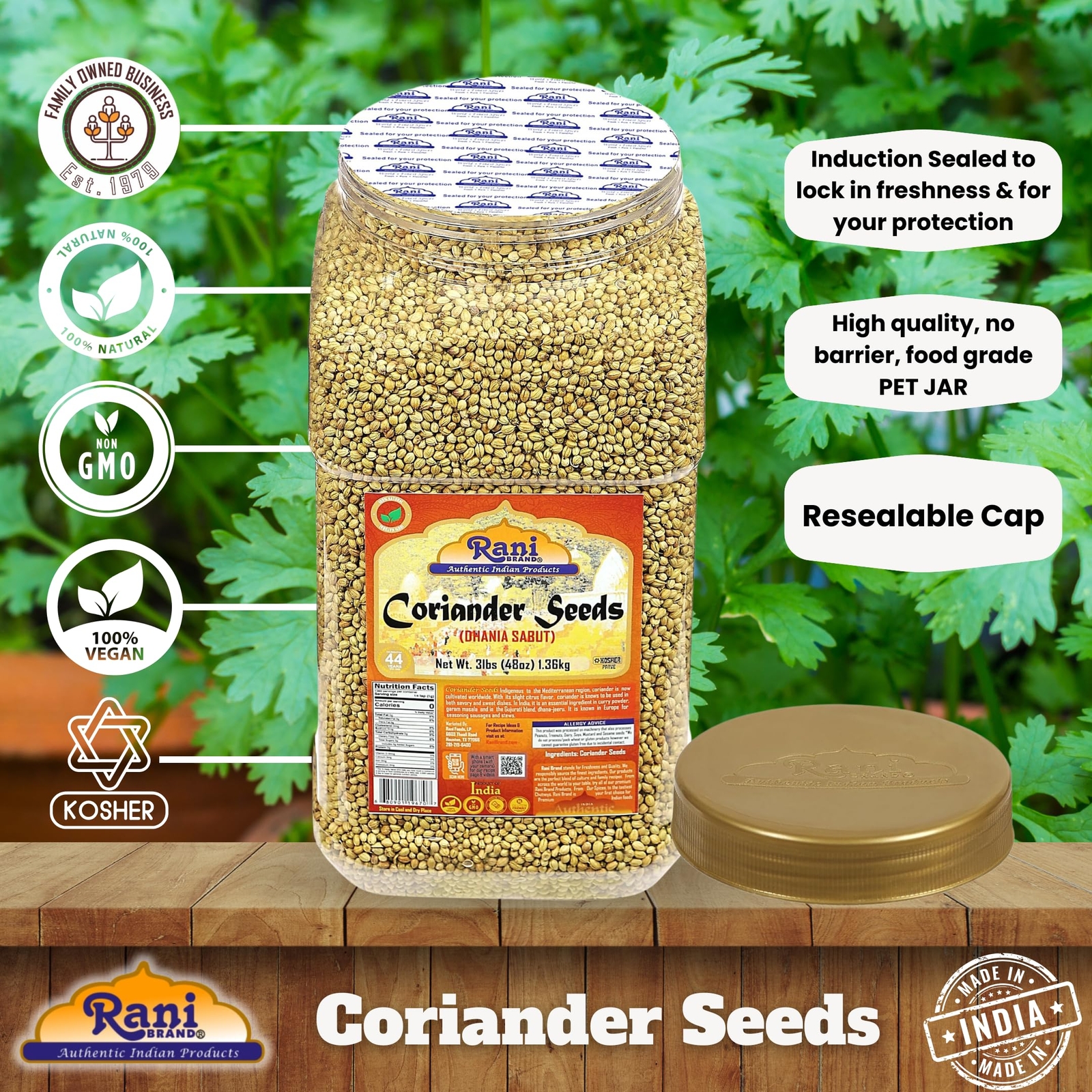 Rani Coriander (Dhania) Seeds Whole, Indian Spice 48oz (3lbs) 1.36kg Bulk