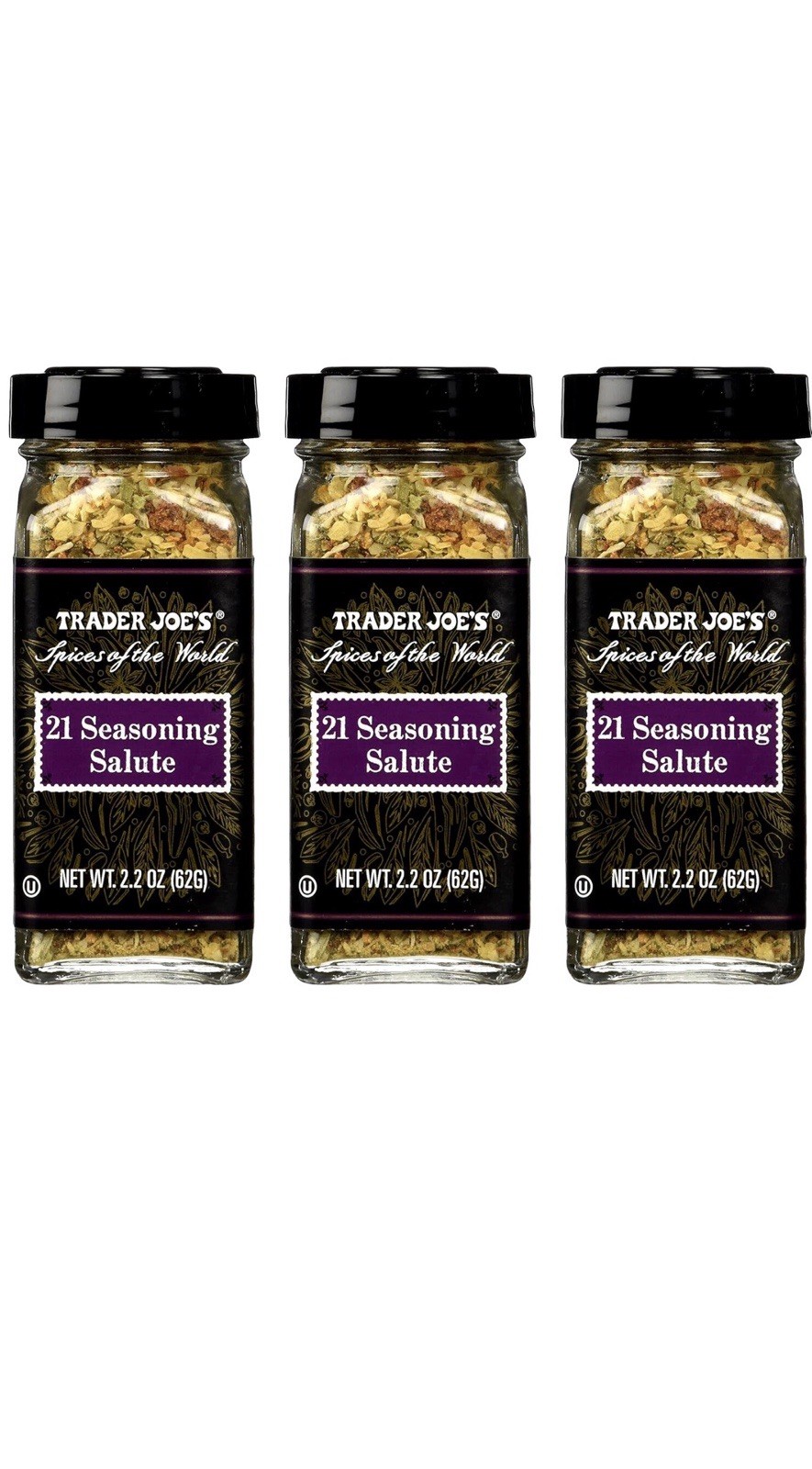 3 X Trader Joe’s Spices of the World 21 Seasoning Salute 2.2 oz ea Salf Free