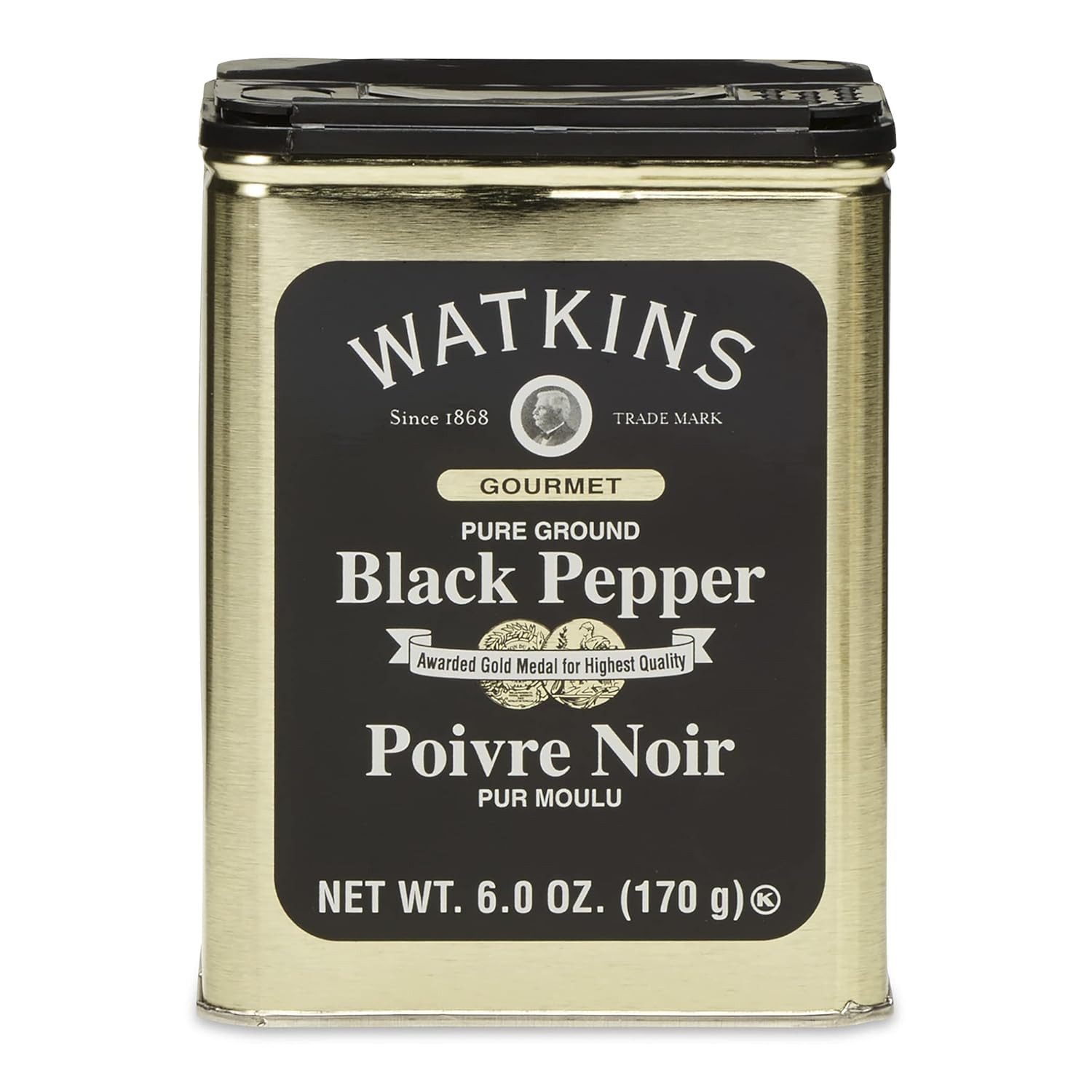 Watkins Gourmet Spice Tin, Pure Ground Black Pepper, 6 Oz. Tin, 1-Pack