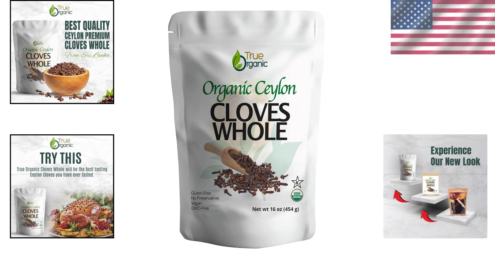 True Organic Ceylon Cloves Whole, 1 lb, Grade, USDA Organic & Kosher Cer