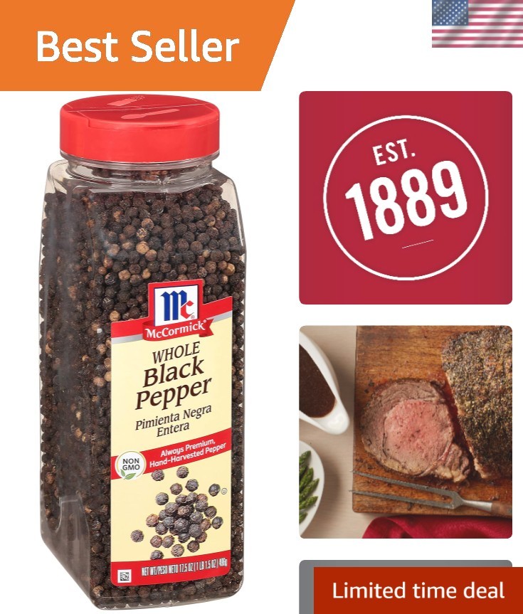Versatile 17.5 oz Whole Black Pepper – Perfect for Grinding and Seasoning