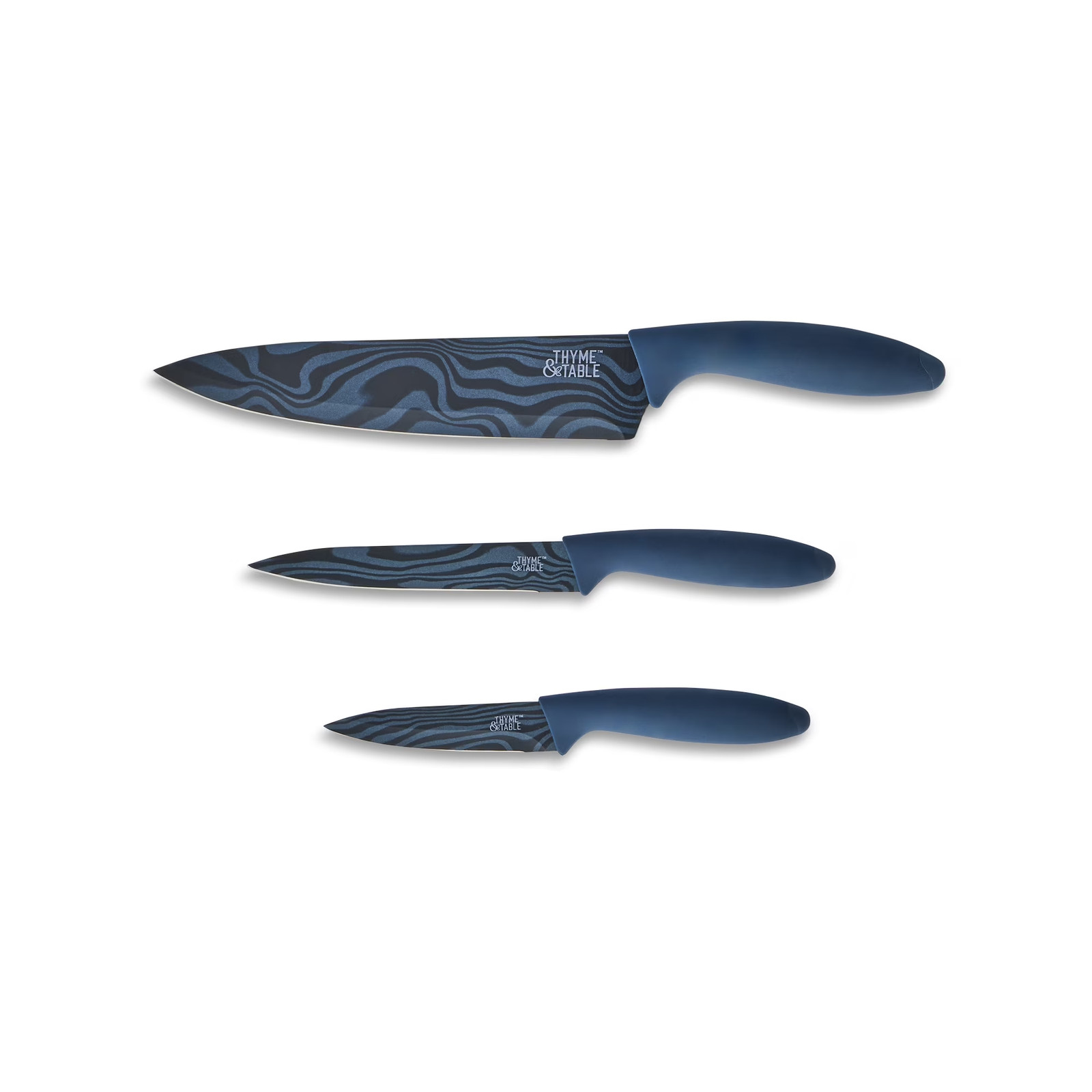 Thyme & Table 3-Piece Stainless Steel Blue Swirl Knife Set with Protective Sheat