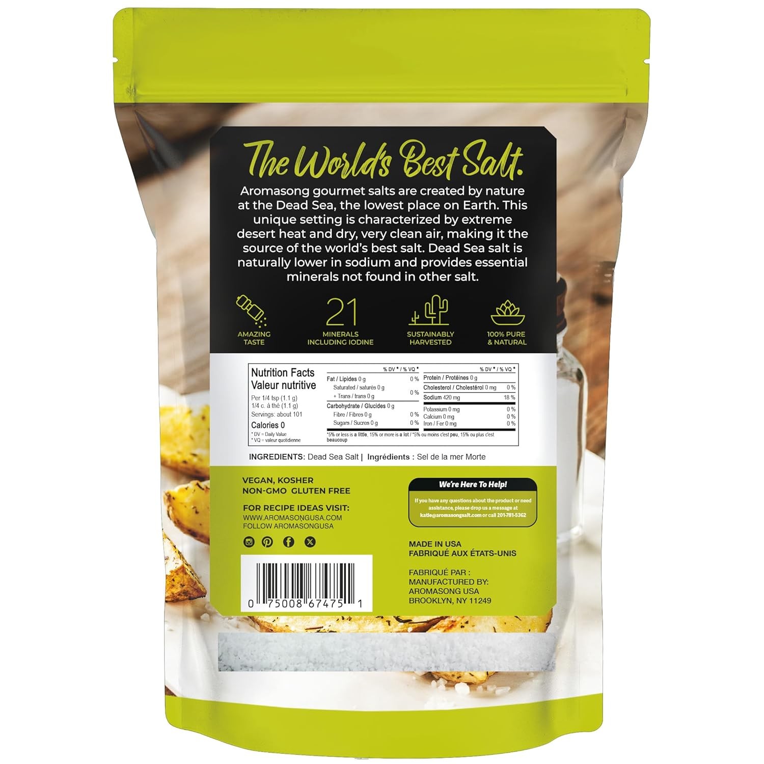 100% Natural Sea Salt From the Dead Sea, Fine Grain Table Salt, Large Bulk 2.43