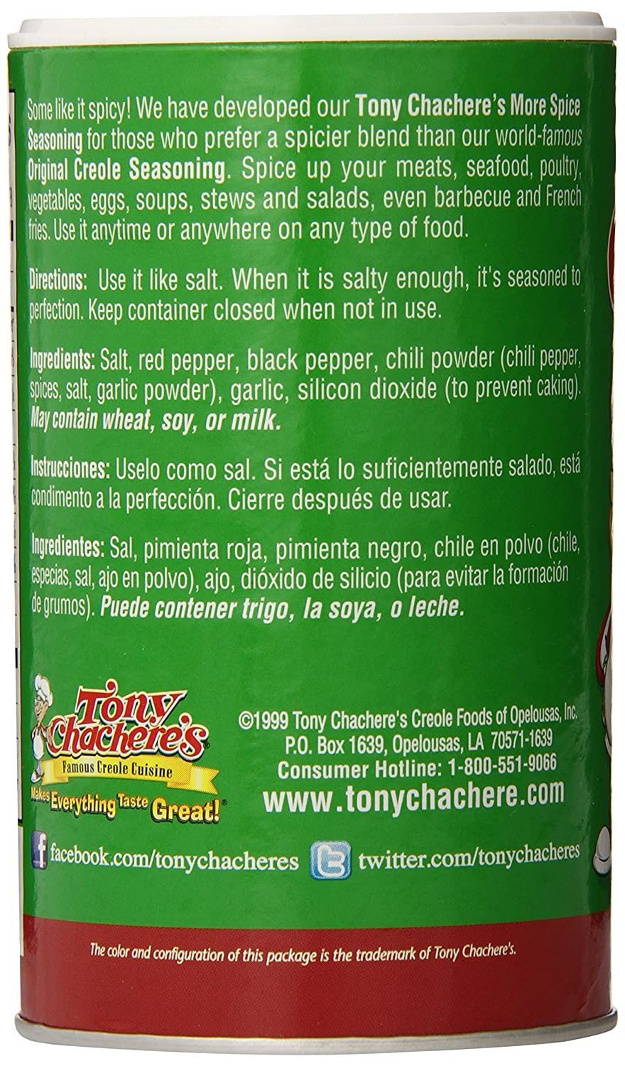 Tony Chachere More Spice Seasoning, 7-Ounce
