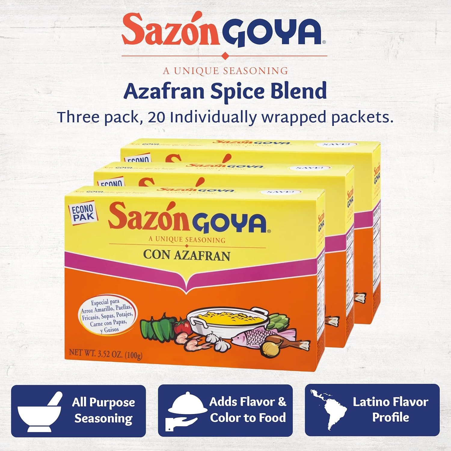 Sazón Seasoning with Azafran 3.52 Ounce (Pack of 3)