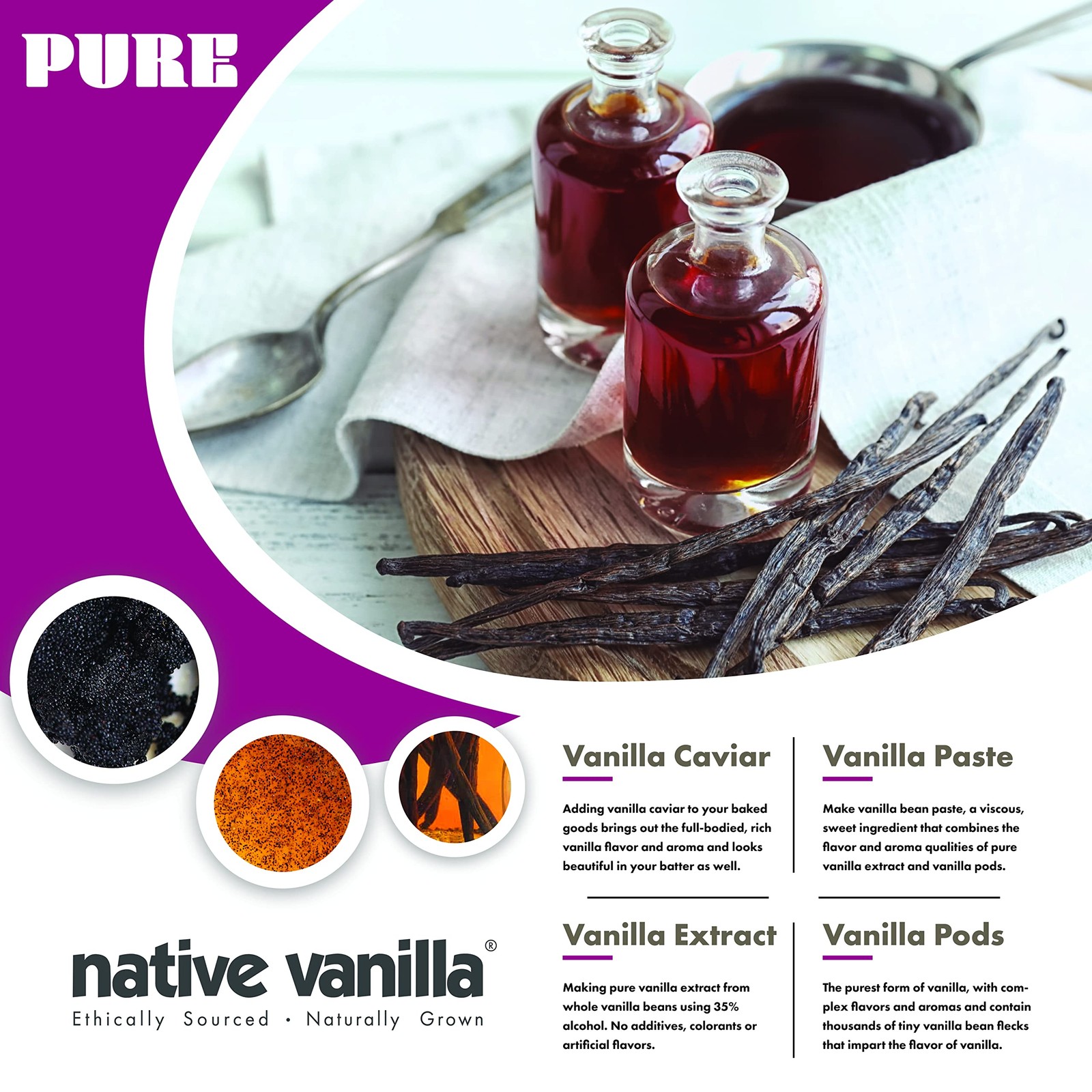 Native Vanilla Grade B Tahitian Vanilla Beans – 30 Total Extract Whole Pods – Fo