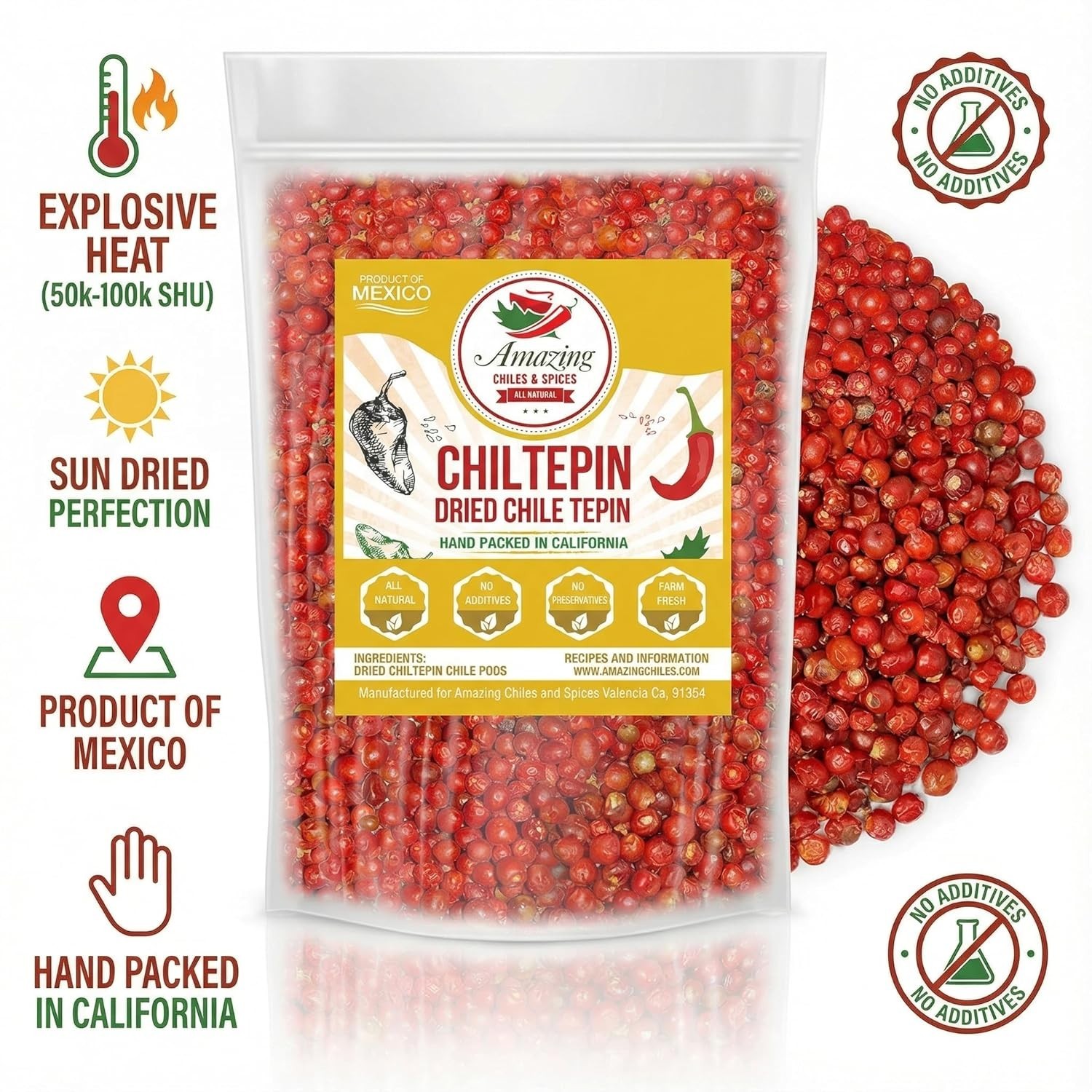 Dried Chiltepin Peppers (Chile Tepin) – 1oz Bag – Great 1 Ounce (Pack of 1)