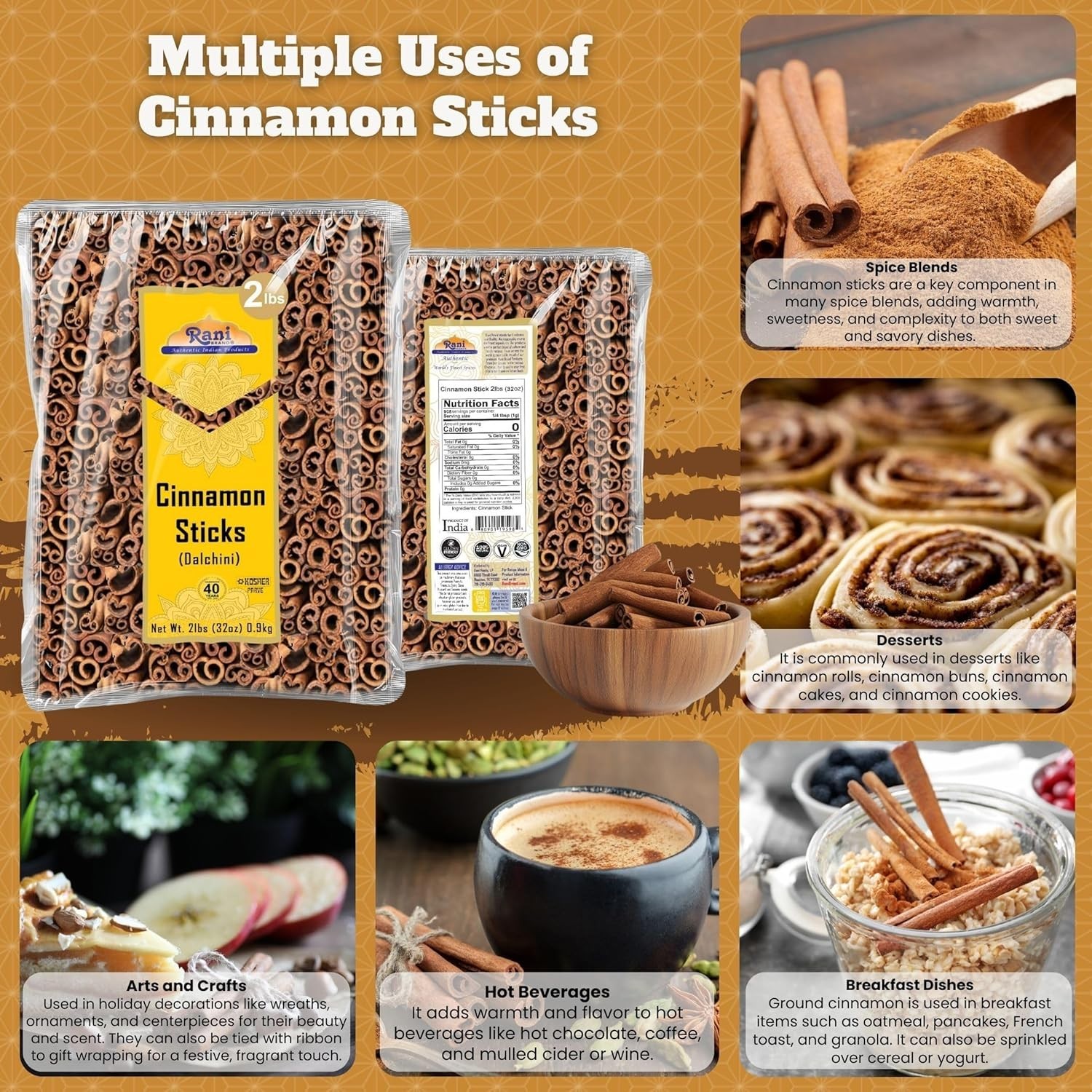 Rani Cinnamon Sticks 32oz (2lbs) 908g Bulk Bag – 175-200 Sticks