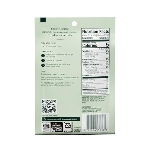 Simply Organic Onion Chive Dip Mix 1 Ounce Pack Of 12 Organic Seasoning Mixes