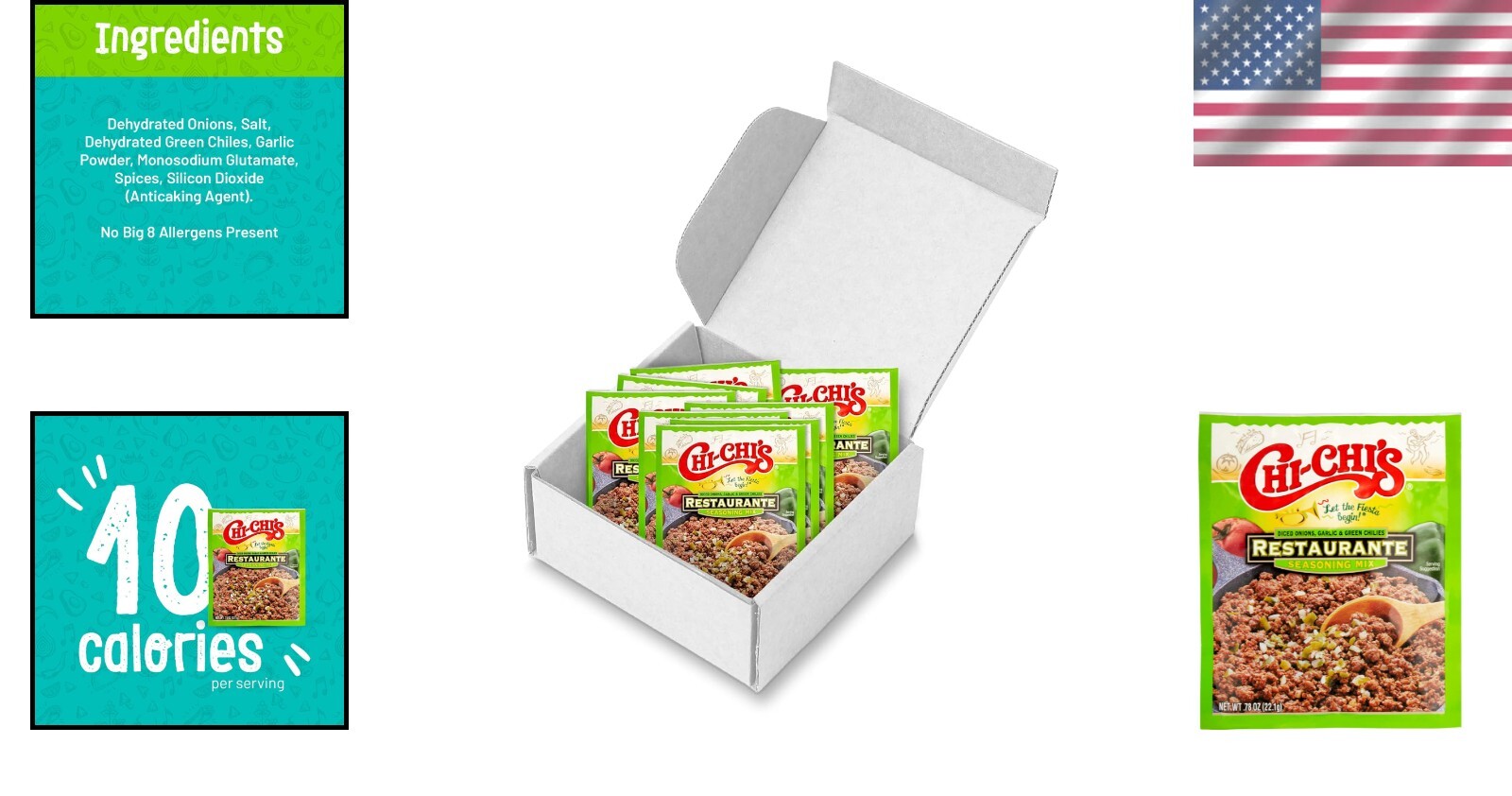 Spicy Fiesta Restaurante Taco Seasoning Mix by Chi Chi’s – 0.78 oz (Pack of 8)