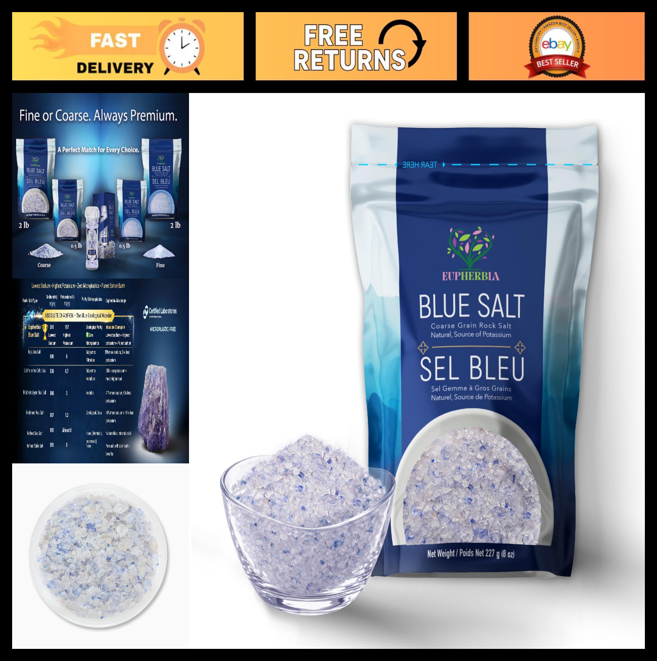 Coarse Blue Mineral Salt – High Potassium, Low Sodium, Natural & Kosher 227g