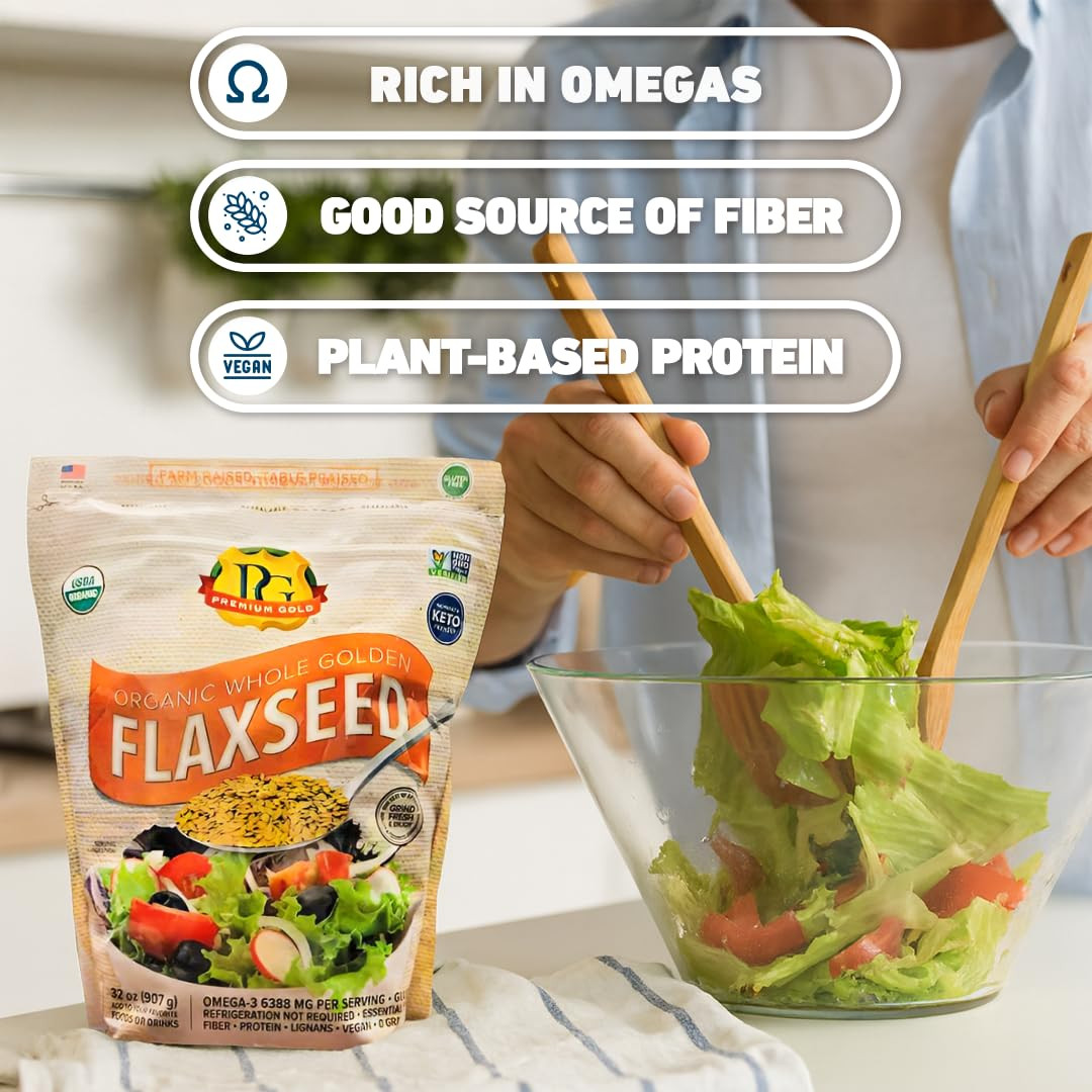 Premium Gold | Organic Whole Flax Seed | 2 Lbs, Gluten-Free, Non-Gmo, Kosher, Ra