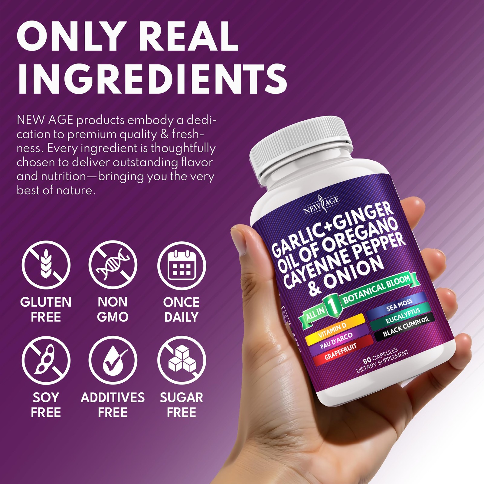 Garlic + Ginger Supplement – Oil of Oregano, 60 Count (Pack 2)
