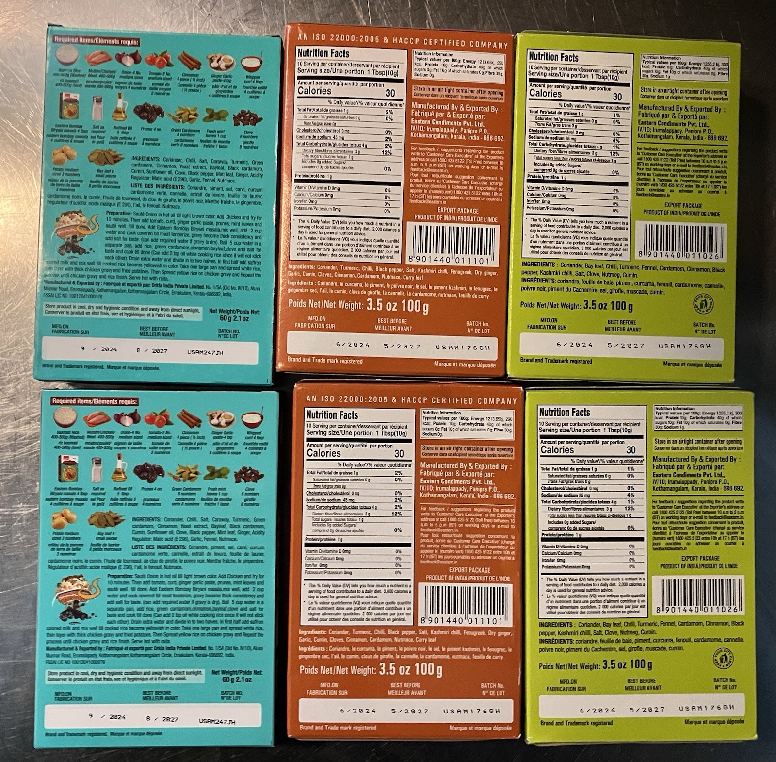 6-Pack Eastern Spice Mix For Bombay Biryani Masala Chicken Masala (3.5 oz Boxes)