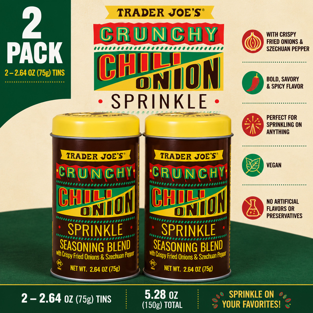 2-Pack Trader Joe’s Crunchy Chili Onion Sprinkle Seasoning Blend