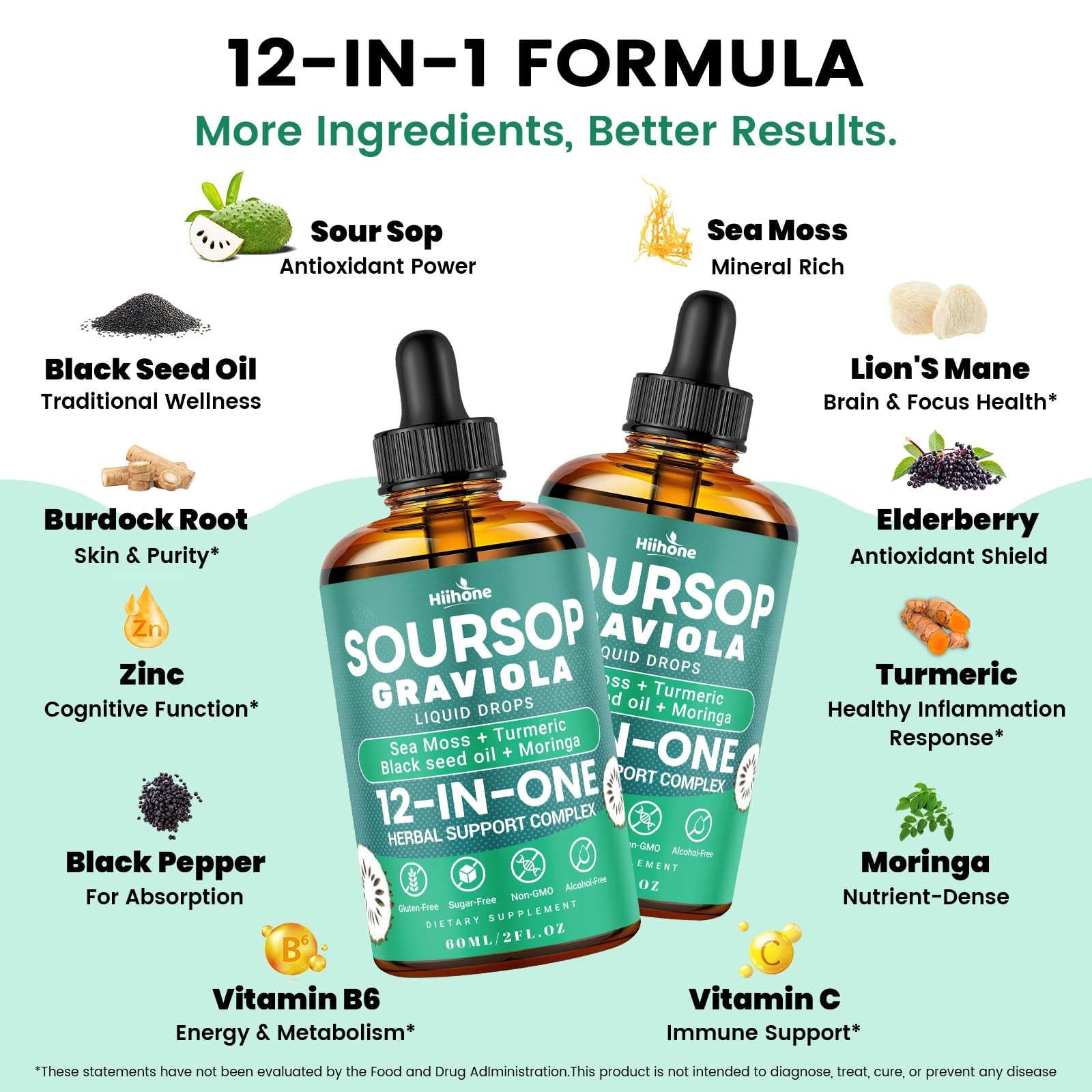 HIIHONE 2 Pack | 120 Servings | Soursop Bitters Liquid 2 Fl Oz (Pack of 2)