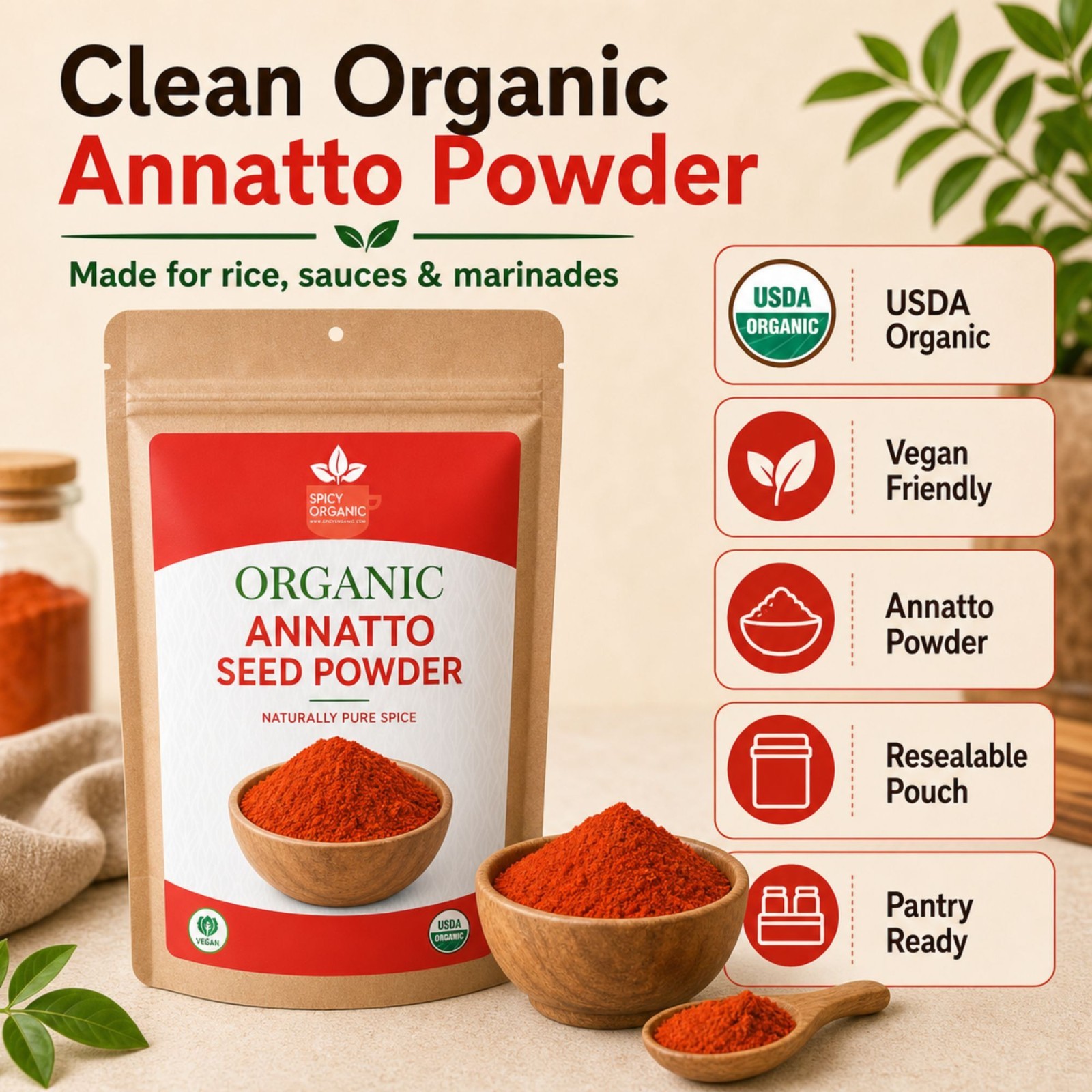 Spicy Organic Annatto Seed Seeds 4 oz | USDA Organic