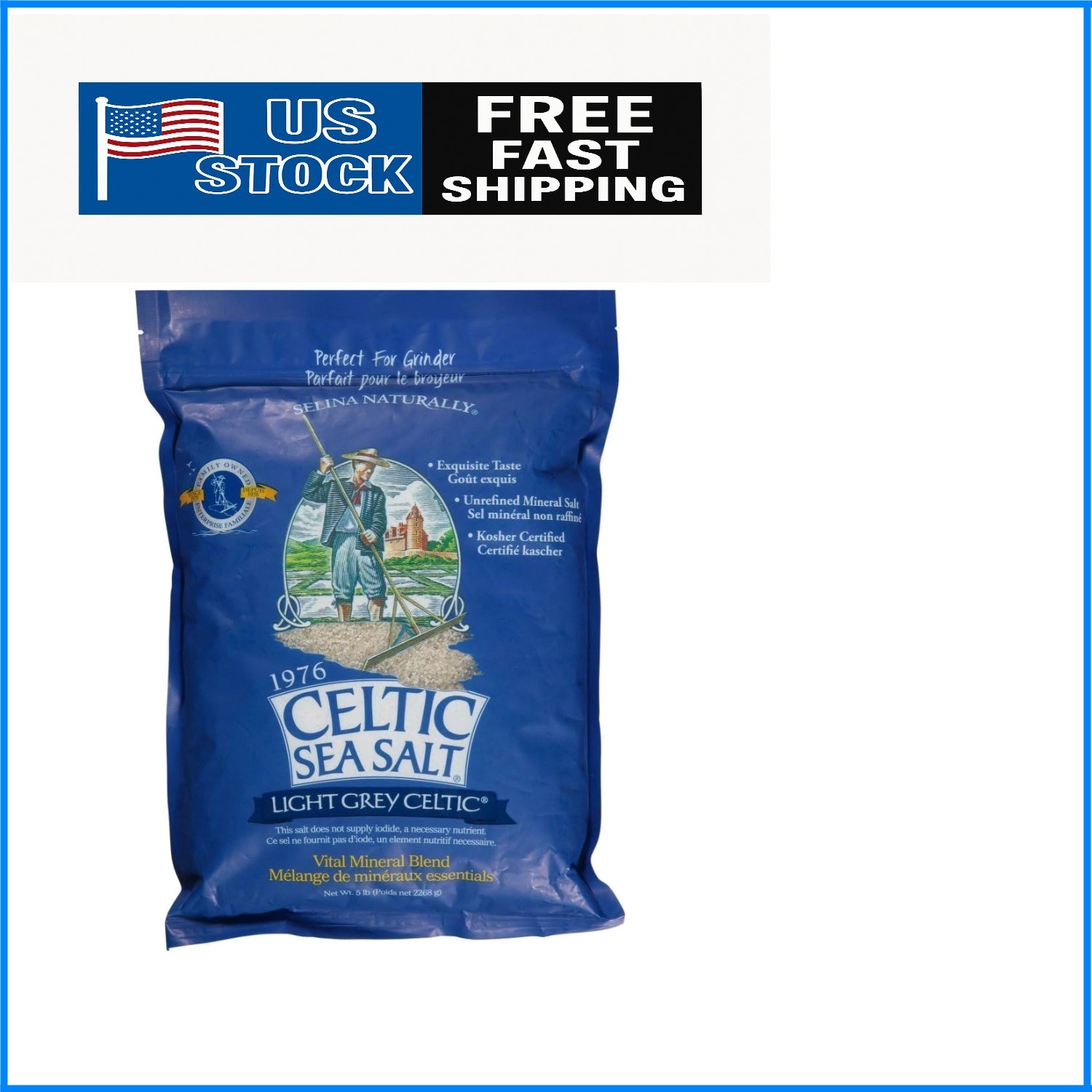 Deliciously Unrefined Light Grey Sea Salt – 5 Pound Resealable Cooking Essential