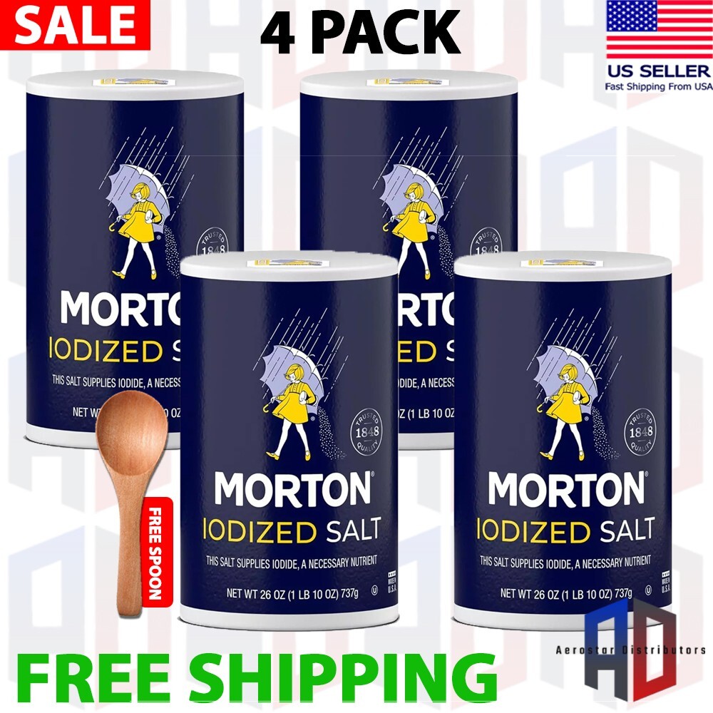Morton All Purpose Iodized Salt (4 PACK) with Wooden Spoon 26 oz ea. FREE SHIP