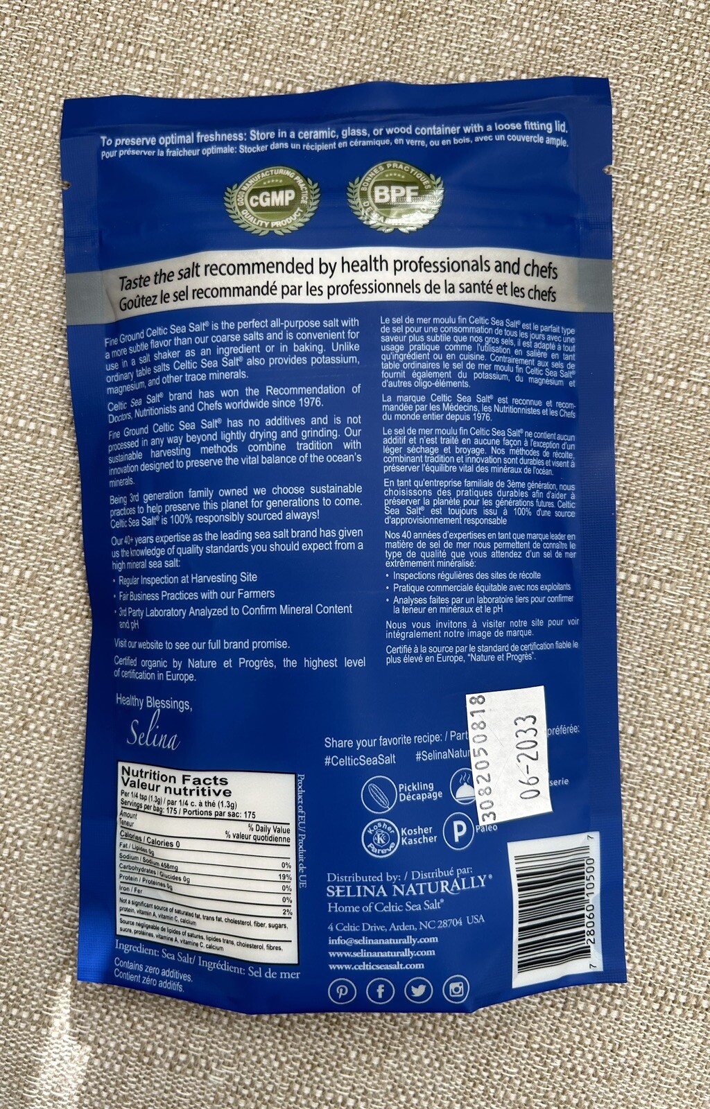 Celtic Sea Salt Resealable Bag 1/2 lb.**FINE GROUND**Health Benefits FREE SHIP