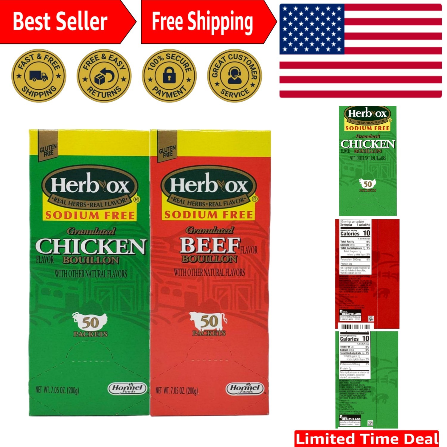 Gourmet Sodium-Free Beef & Chicken Bouillon Bundle – 100 Satisfaction Packets