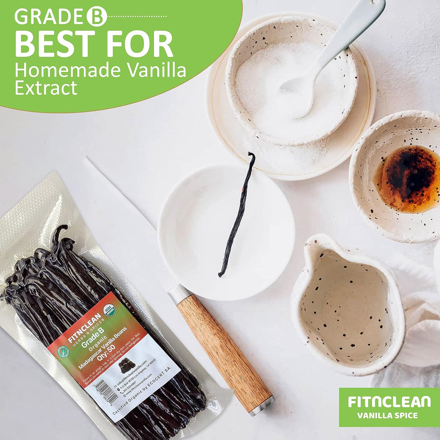 50 Madagascar Organic Vanilla Beans Grade B. Certified USDA Organic. 5″-7″ by FI