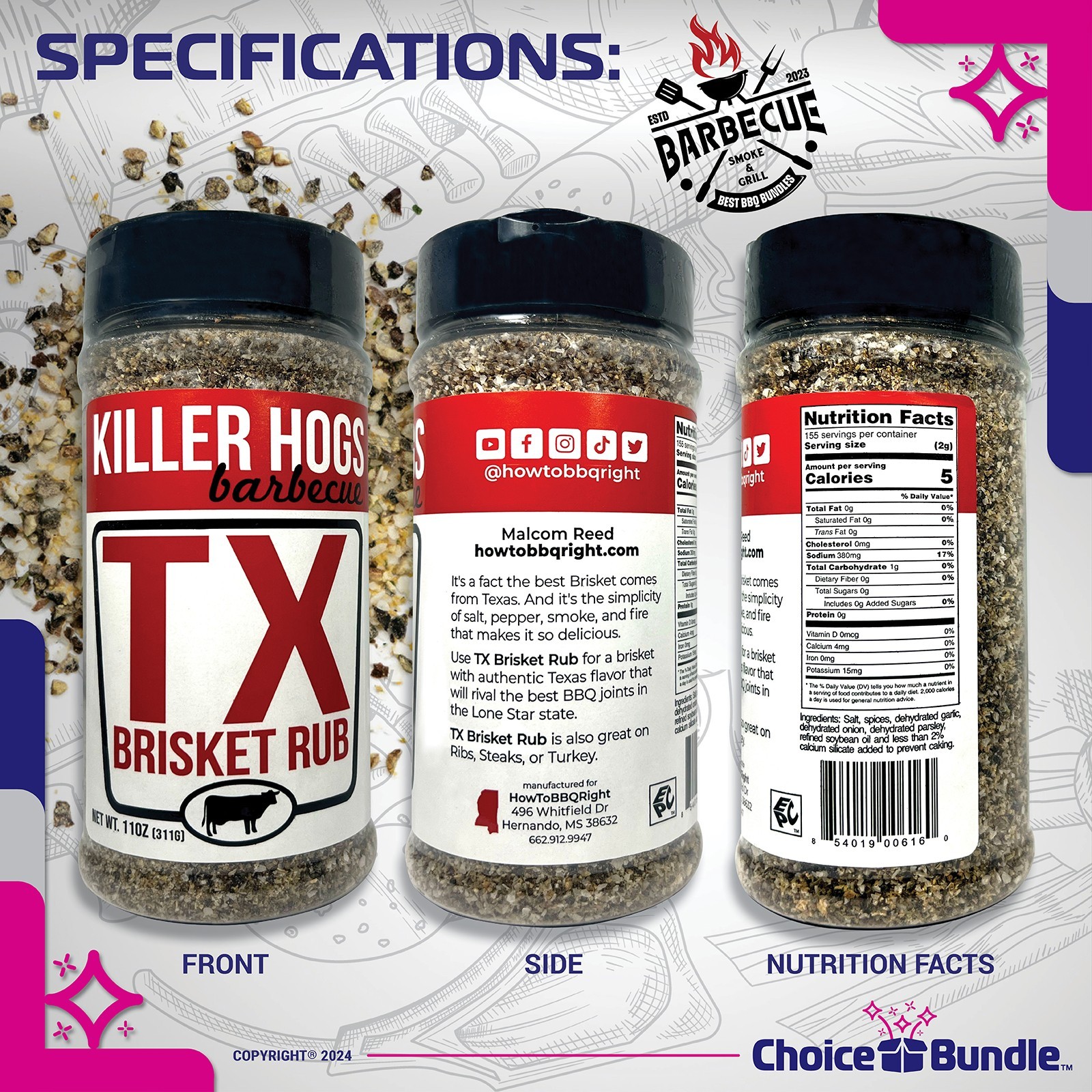 Killer Hogs Rib Rub & TX Brisket Texas Rub 22.34 oz 2 Pack + Guide & Opener