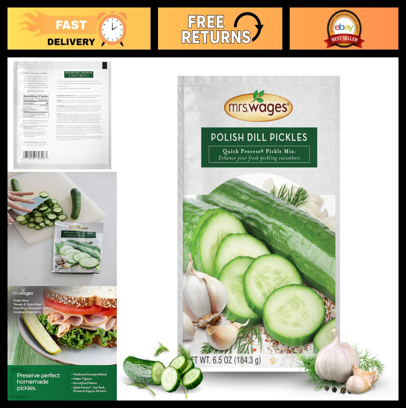 Quick Process Dill Pickle Mix – Easy Homemade Pickles, Traditional Flavor, 6.5 o