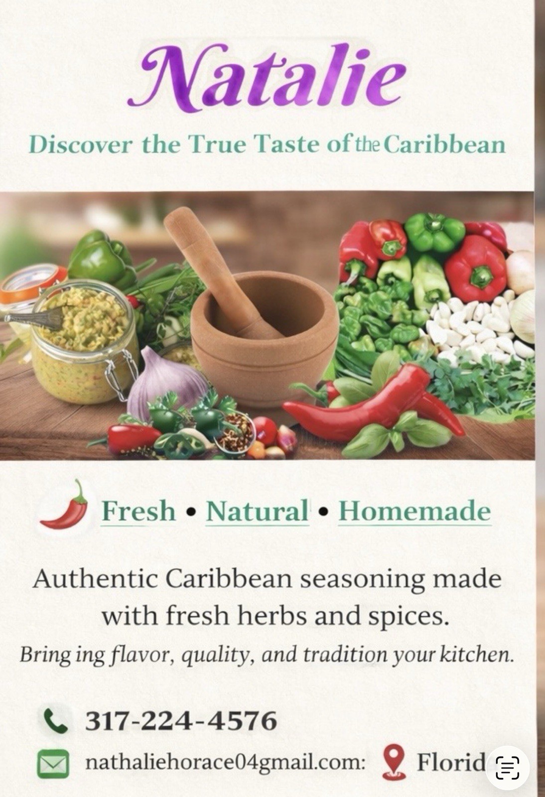 Natalie Caribbean Seasoning Paste Fresh Homemade Onions Garlic Herbs