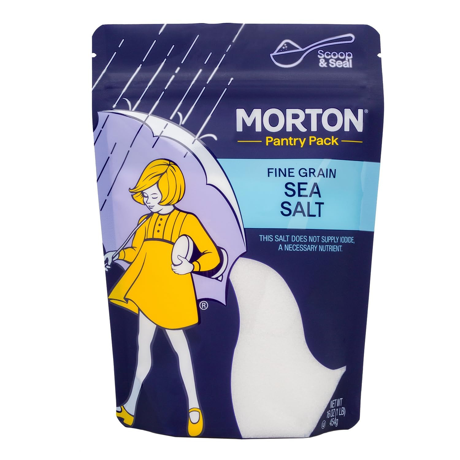 Sea Salt Fine Grain, All-Natural Fine Sea Salt, Lb Resealable Pouch, Ideal for