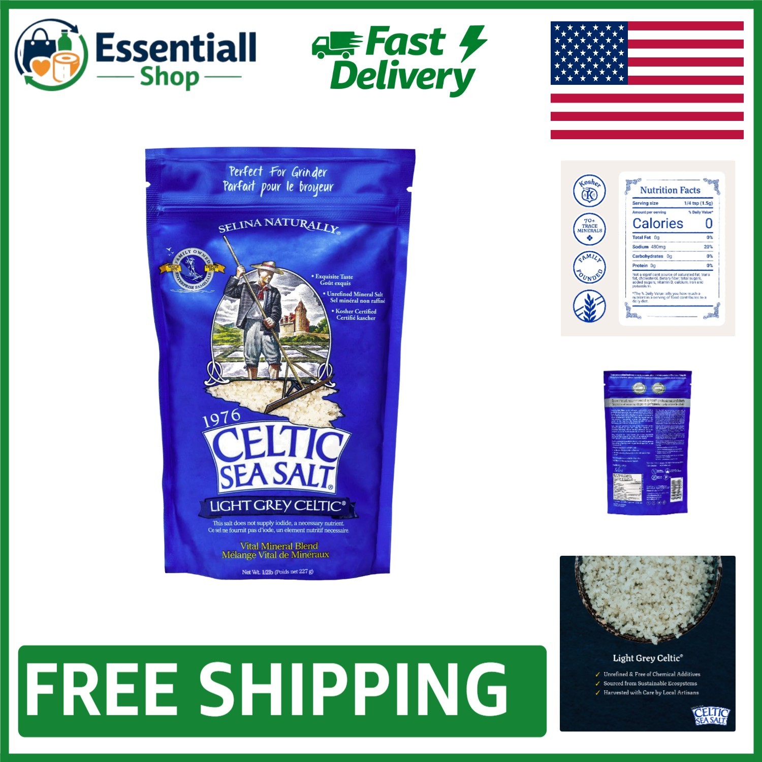 Light Grey Celtic Sea Salt, 8 Oz – Hand-Harvested Mineral Rich Flavor