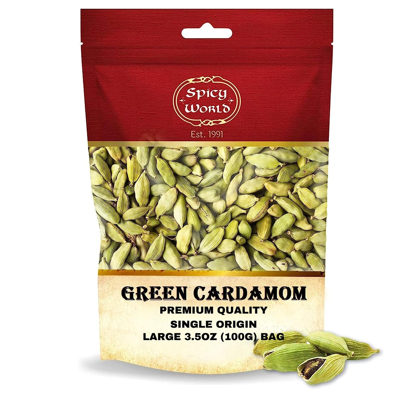 Spicy World Green Cardamom Pods 3.5 Oz – As Seen Ounce (Pack of 1),