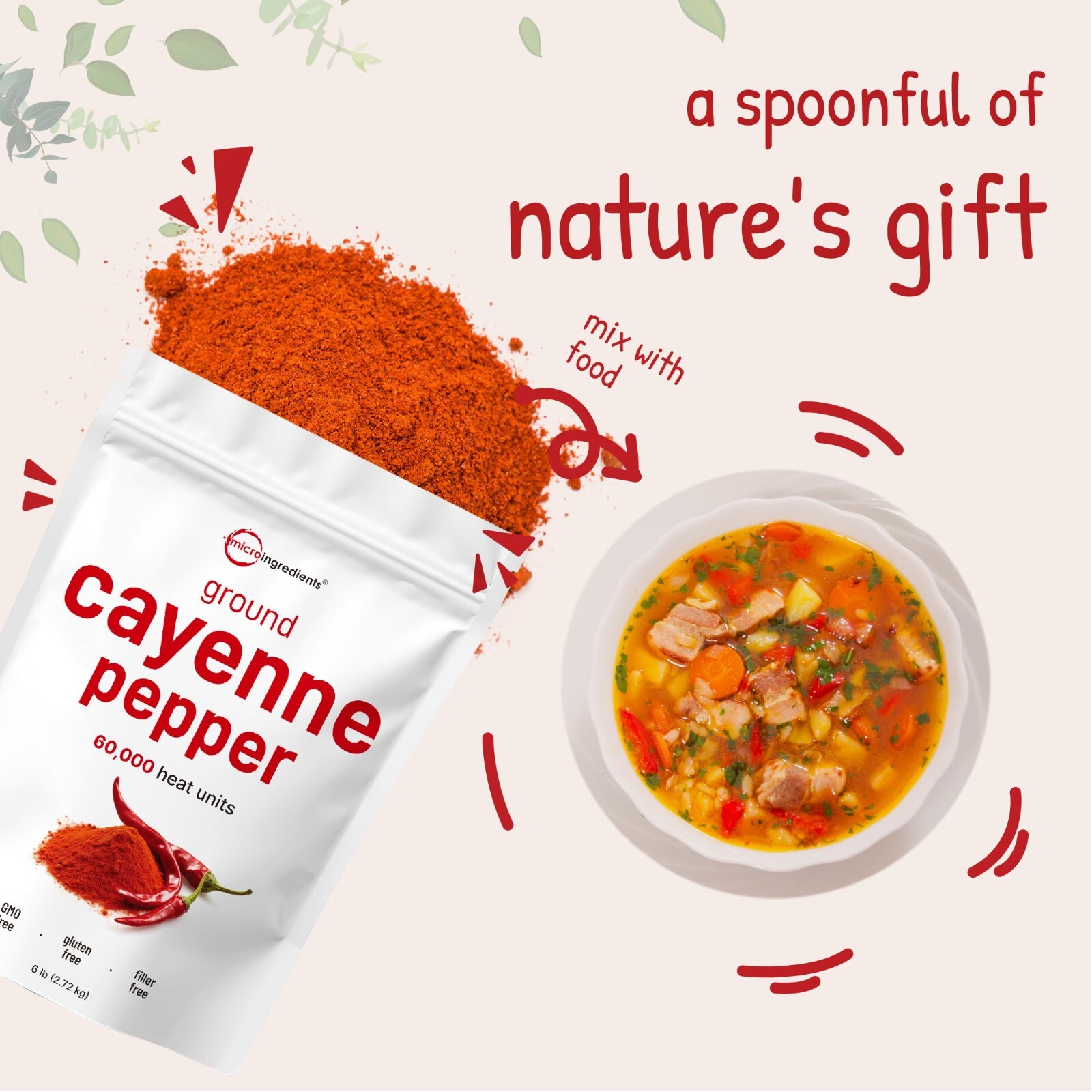 Ground Cayenne Pepper Powder, 6 lbs (60,000 SHU Heat) Additive Free, Non-GMO