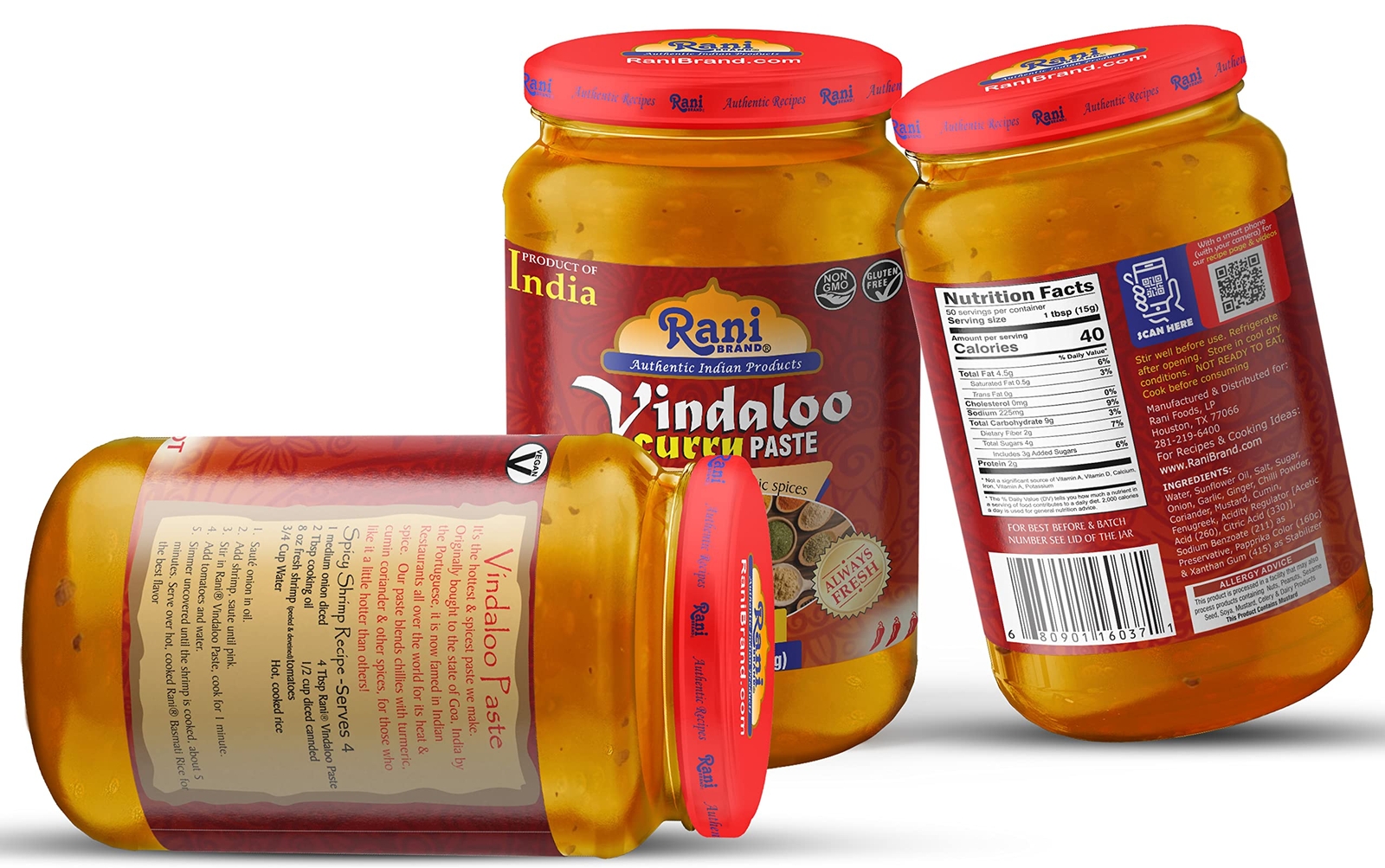 Rani Vindaloo Curry Cooking Spice Paste, Hot! 26.5oz (750g) Glass Jar