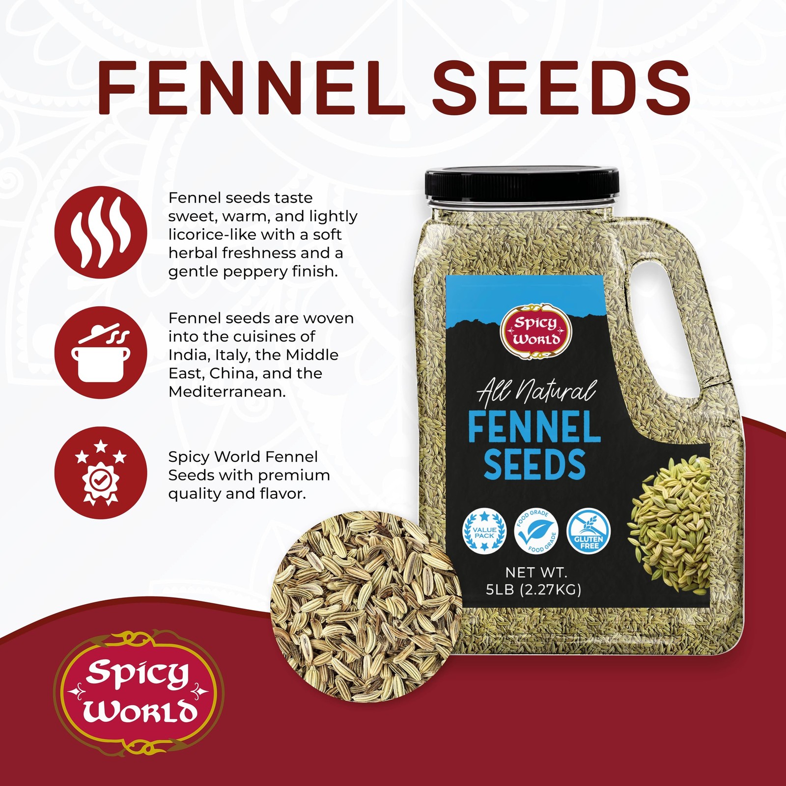 Fennel Seeds 5 LB Bulk Jar – Whole Sweet Fennel – Great for Cooking, Tea, Mou…