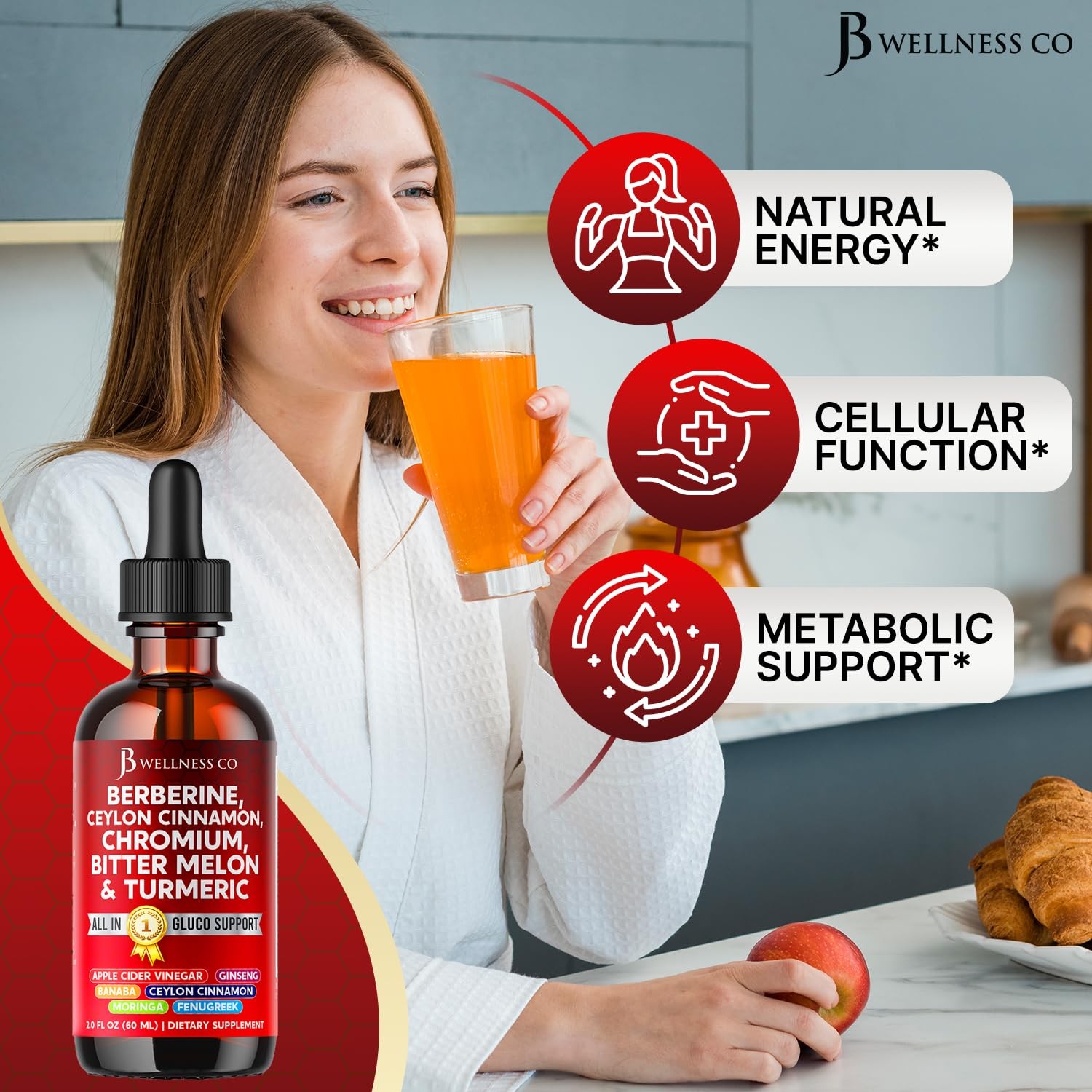 Berberine with Ceylon Cinnamon Supplement Liquid Drops + 2 Fl Oz (Pack of 1)