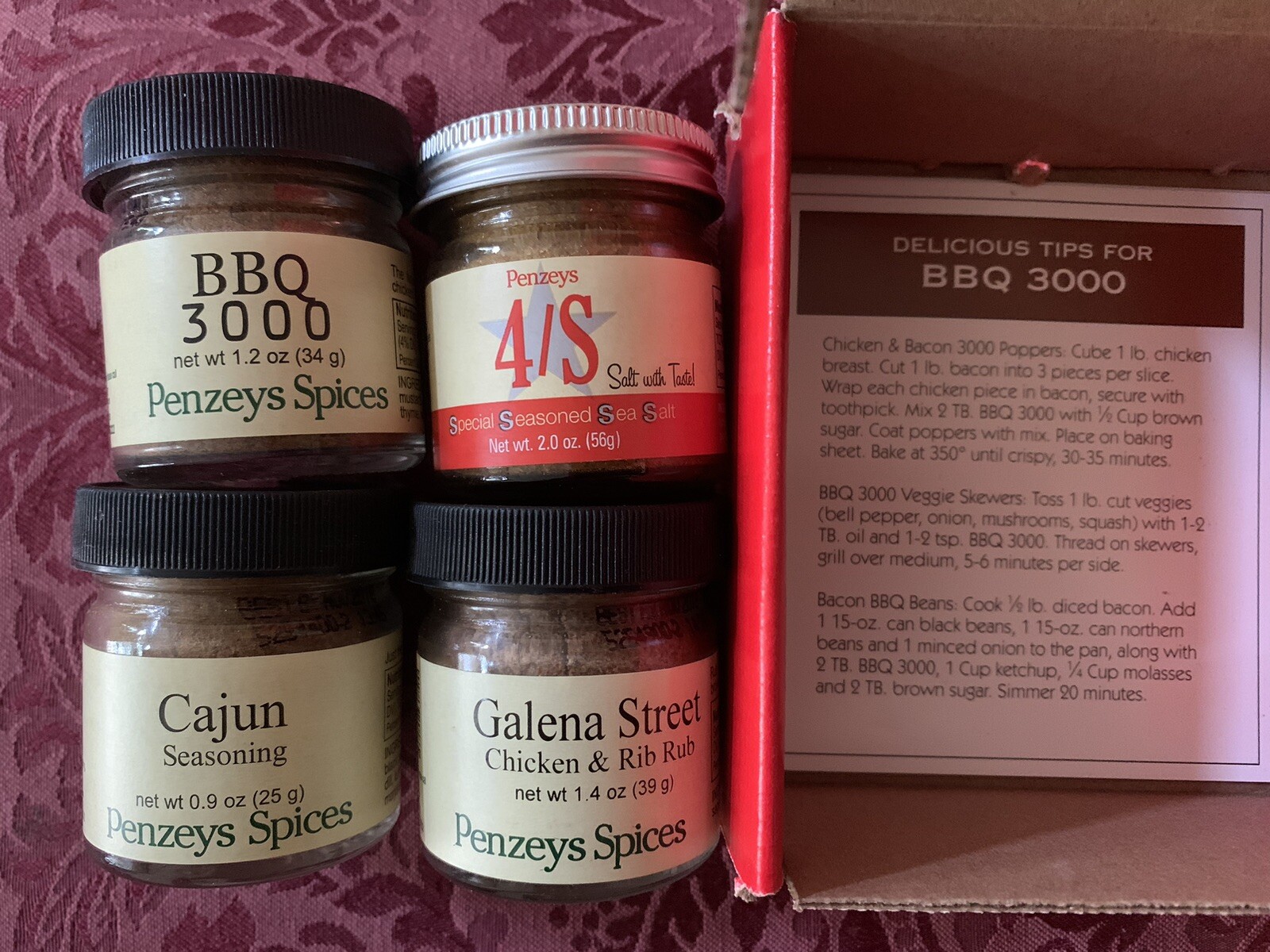 Penzeys Barbecue of the American Seasoning Spices Gift Box of 4 (1/4 cup jar)